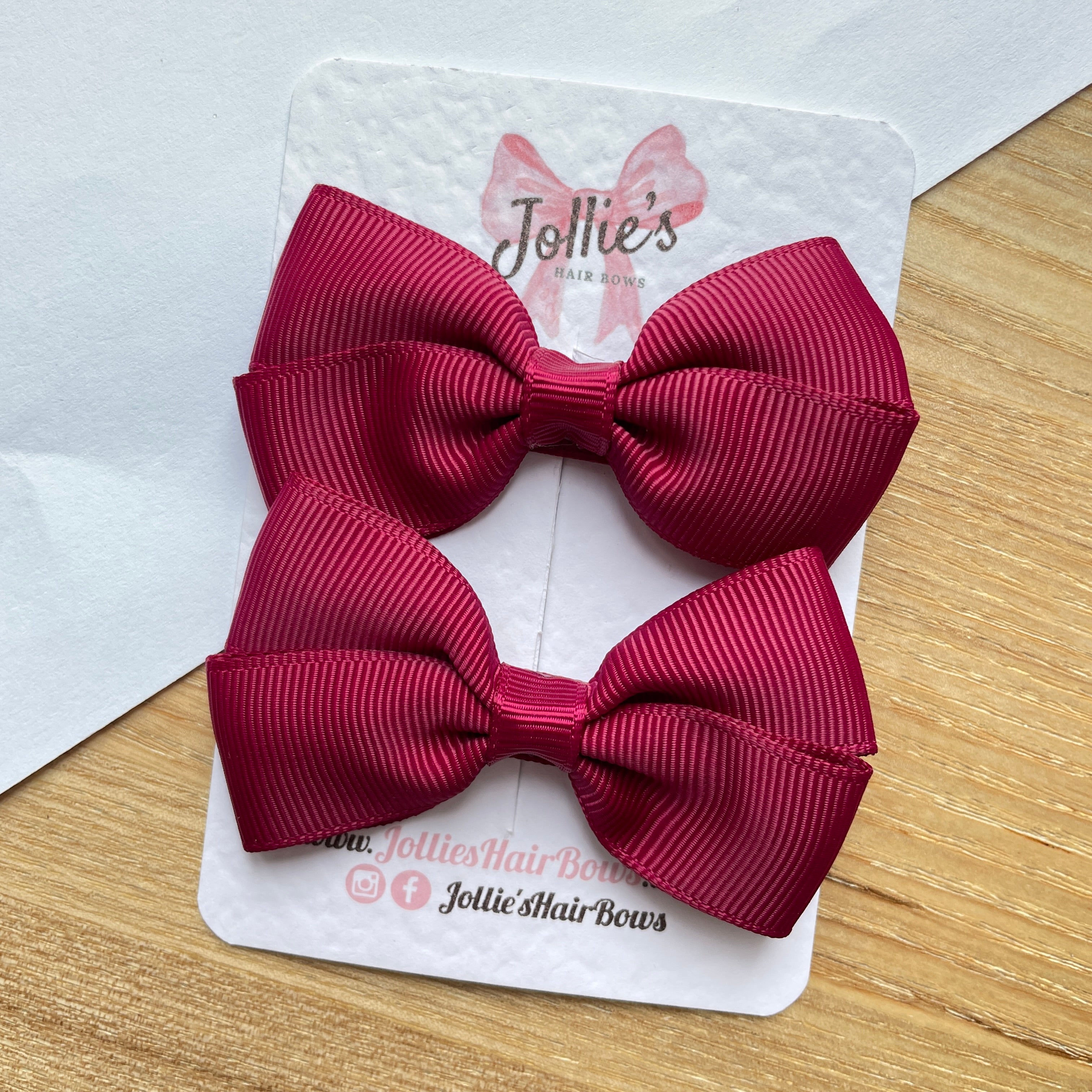 2.75inch Bow with Clip (pair) - Wine