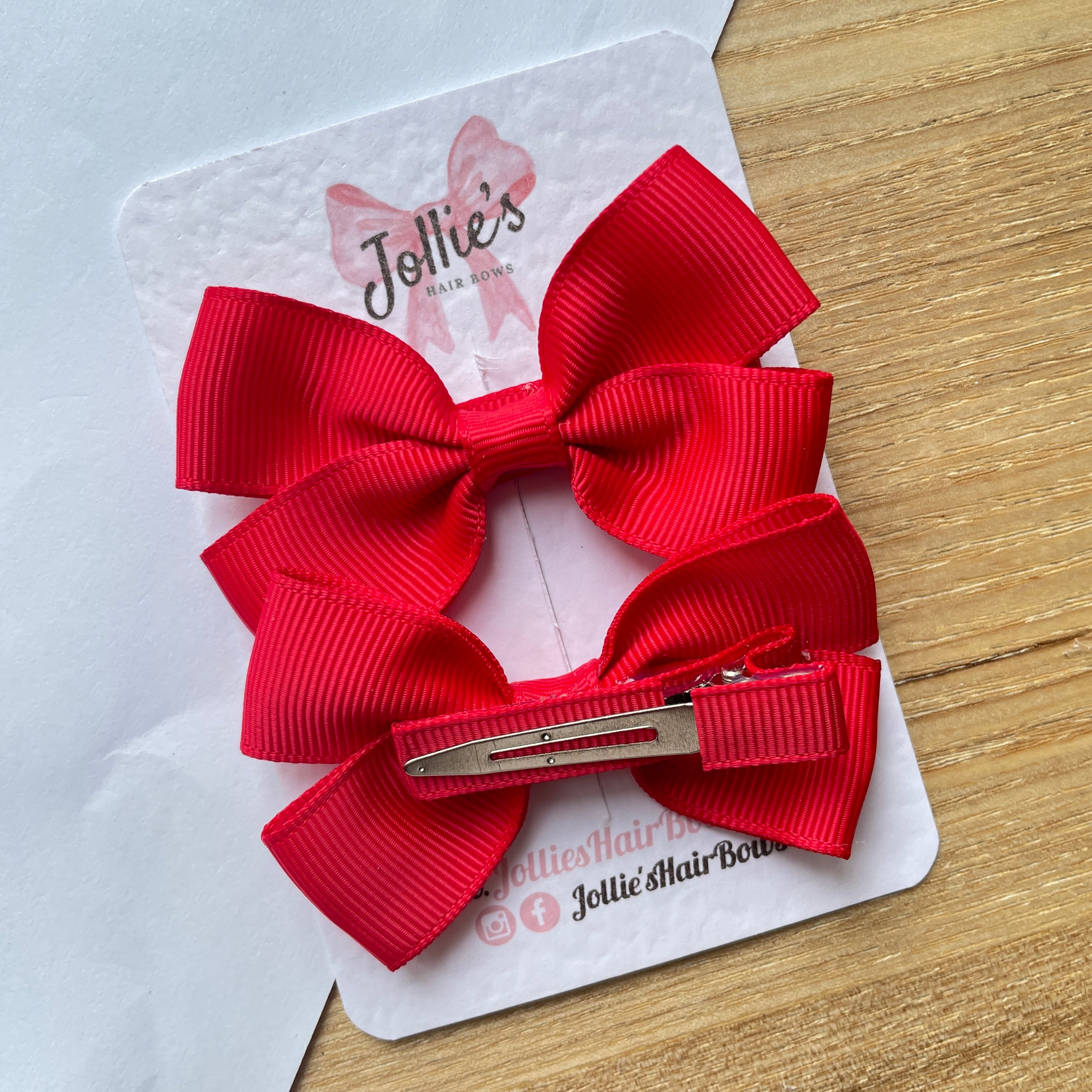 2.75inch Bow with Clip (pair) - Hot Red