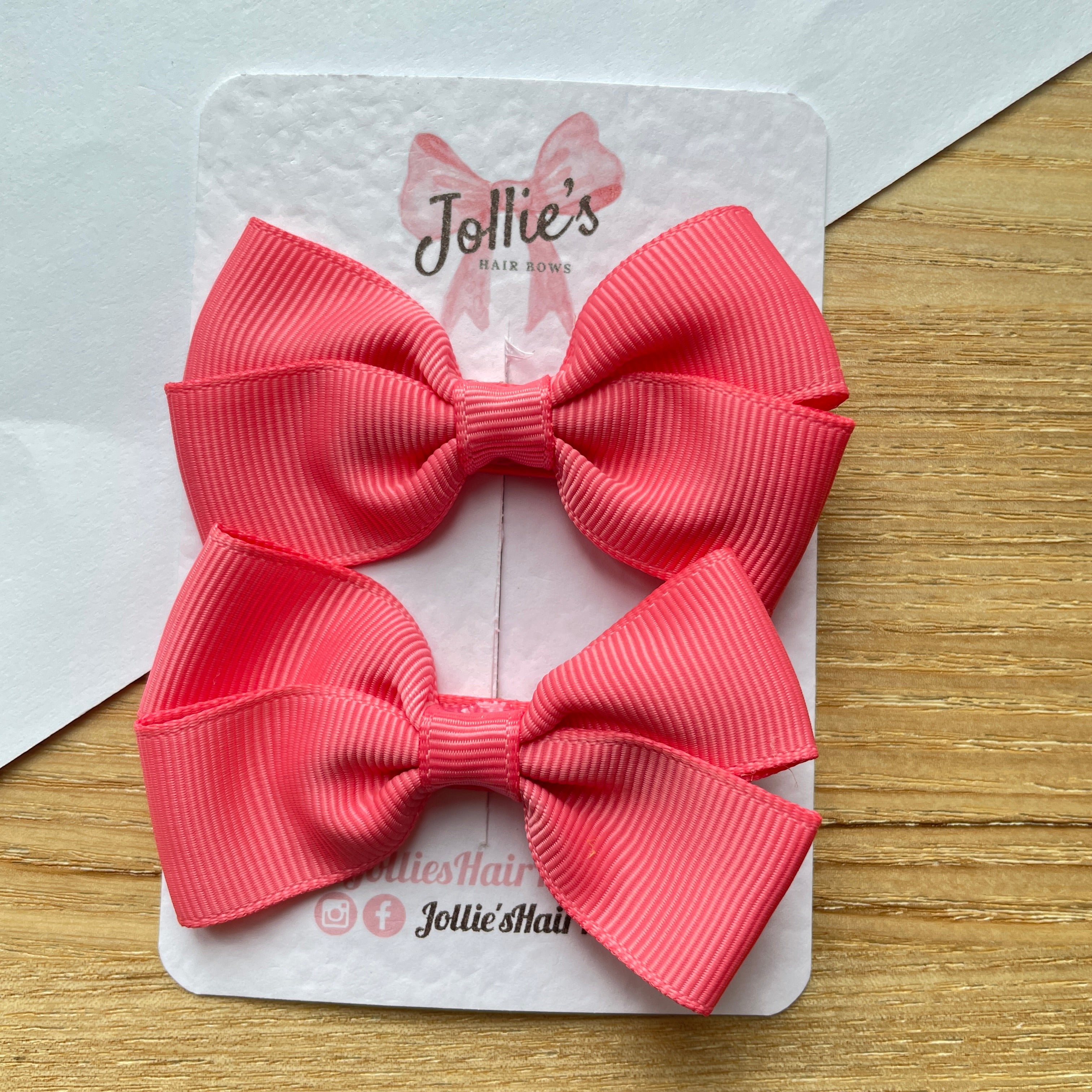 2.75inch Bow with Clip (pair) - Coral Rose