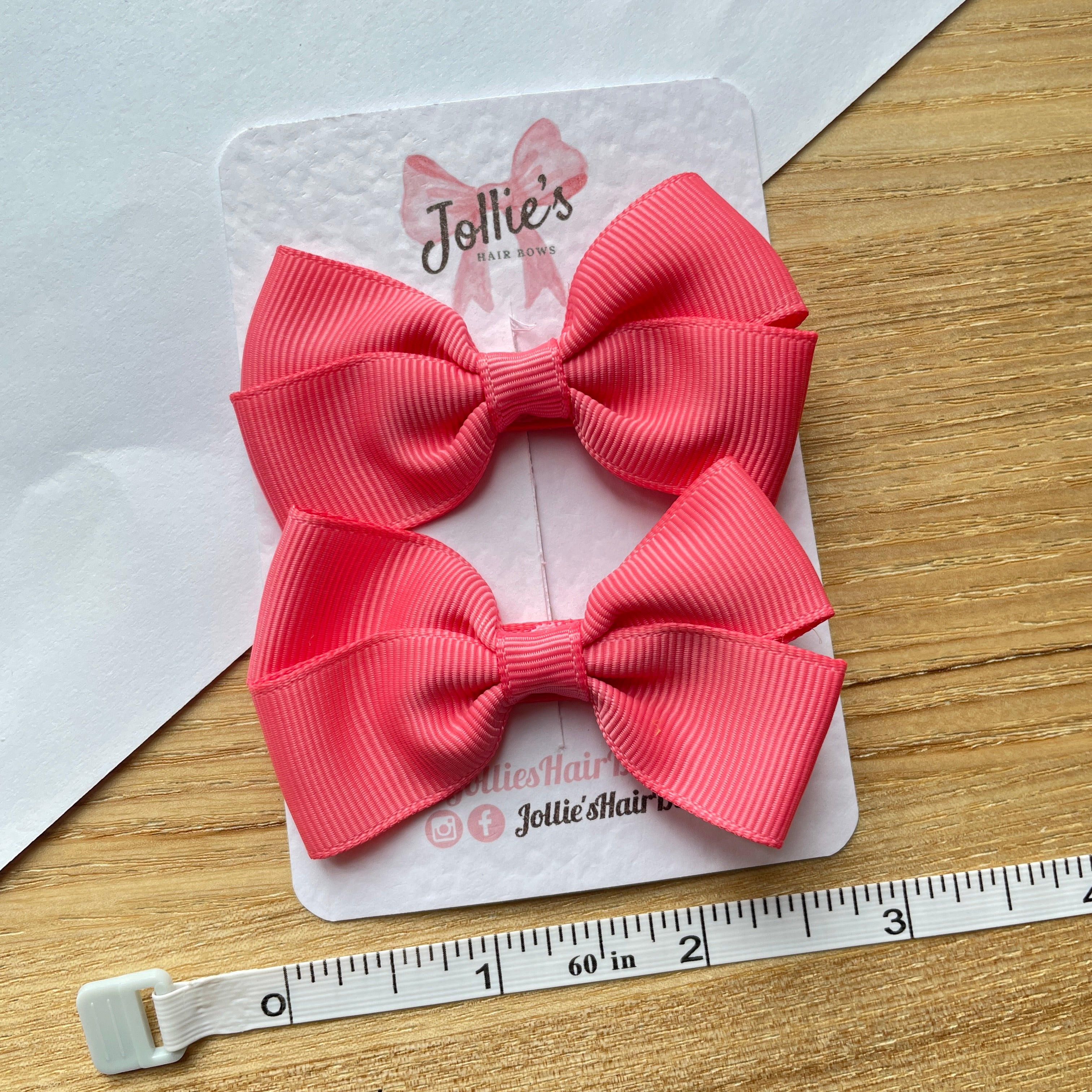 2.75inch Bow with Clip (pair) - Coral Rose