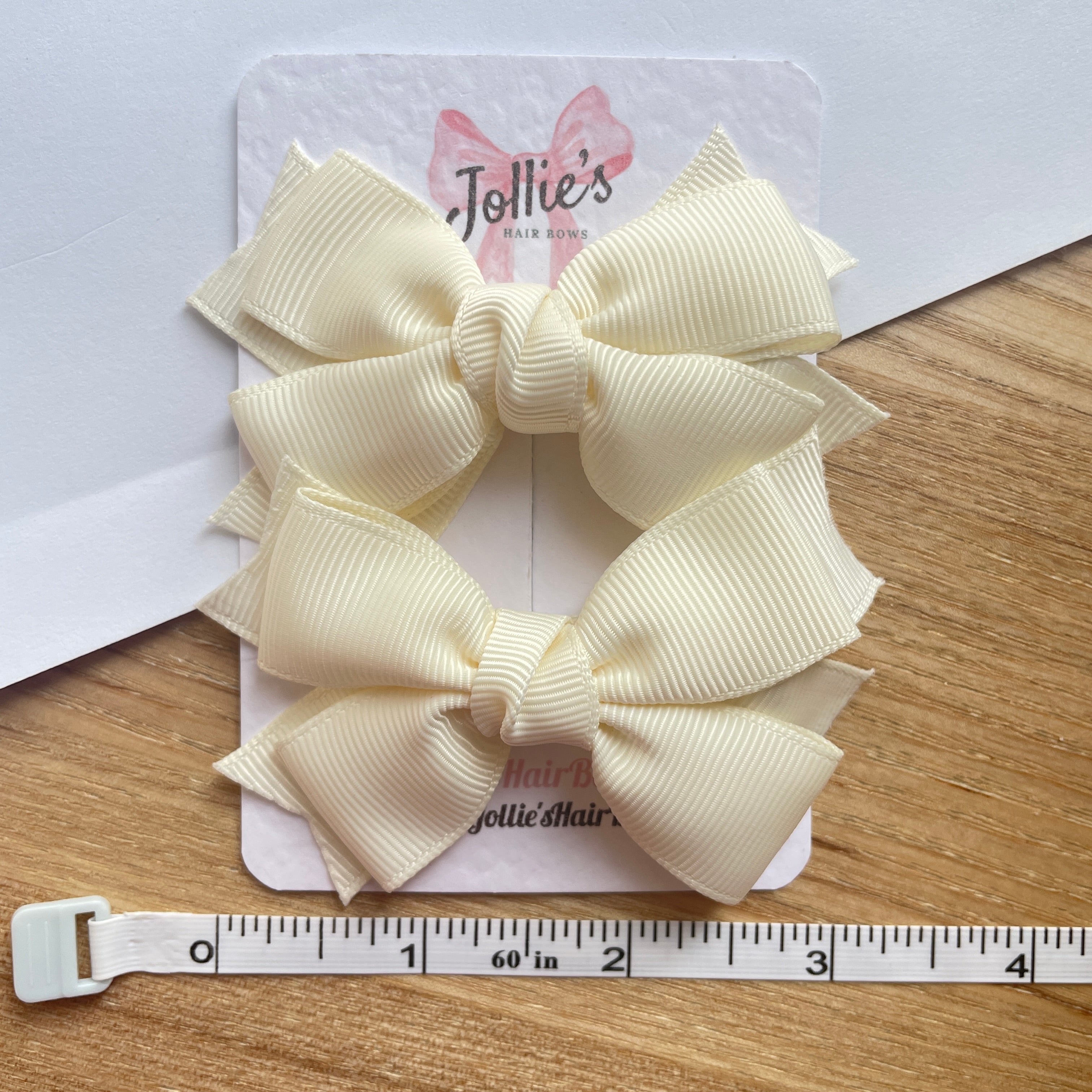 3inch Layered Bow with Clip (pair) - Antique White