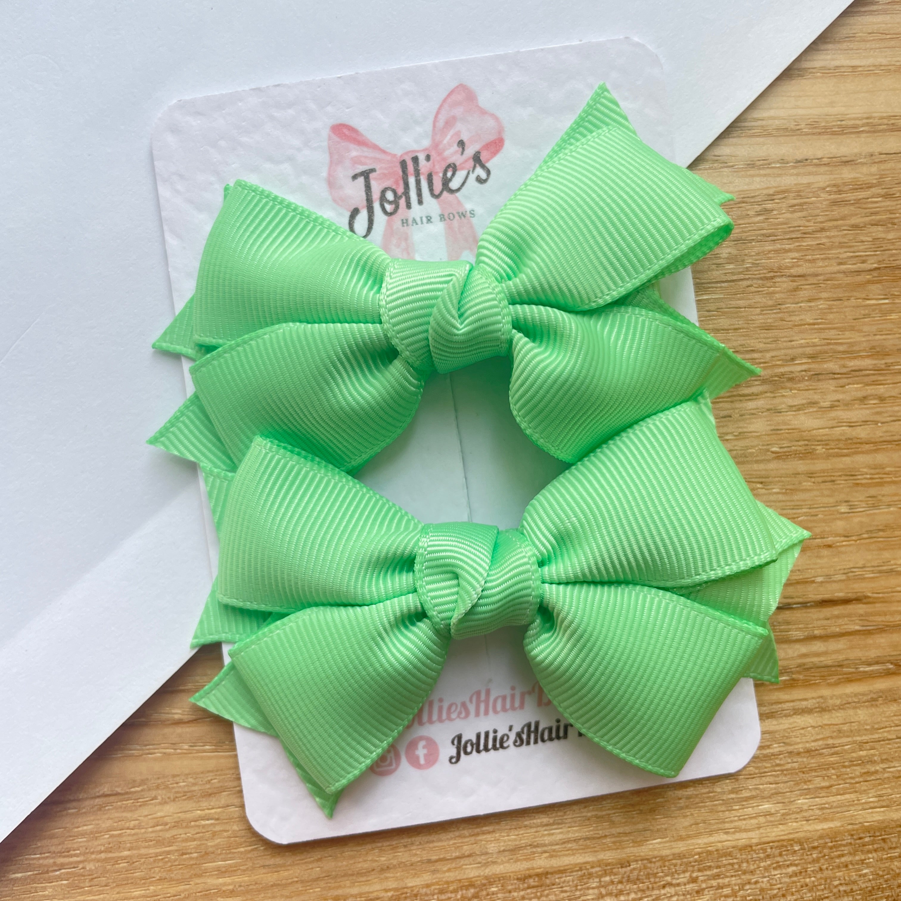 3inch Layered Bow with Clip (pair) - Mint