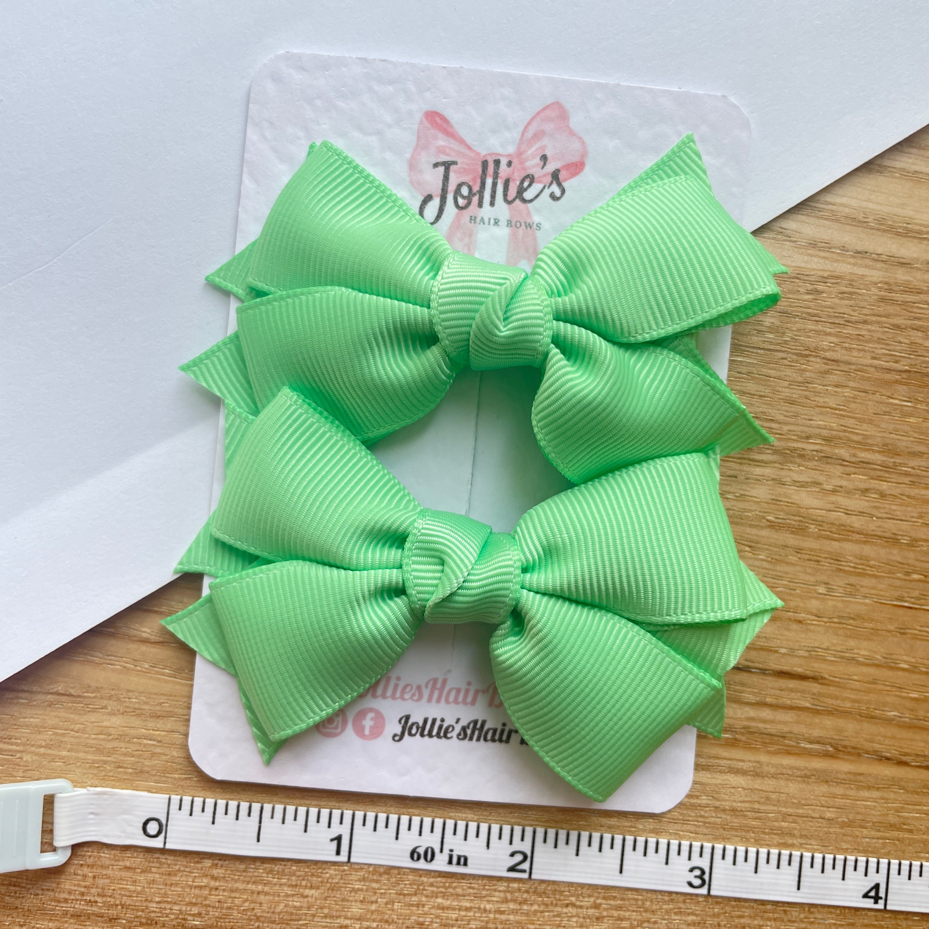 3inch Layered Bow with Clip (pair) - Mint