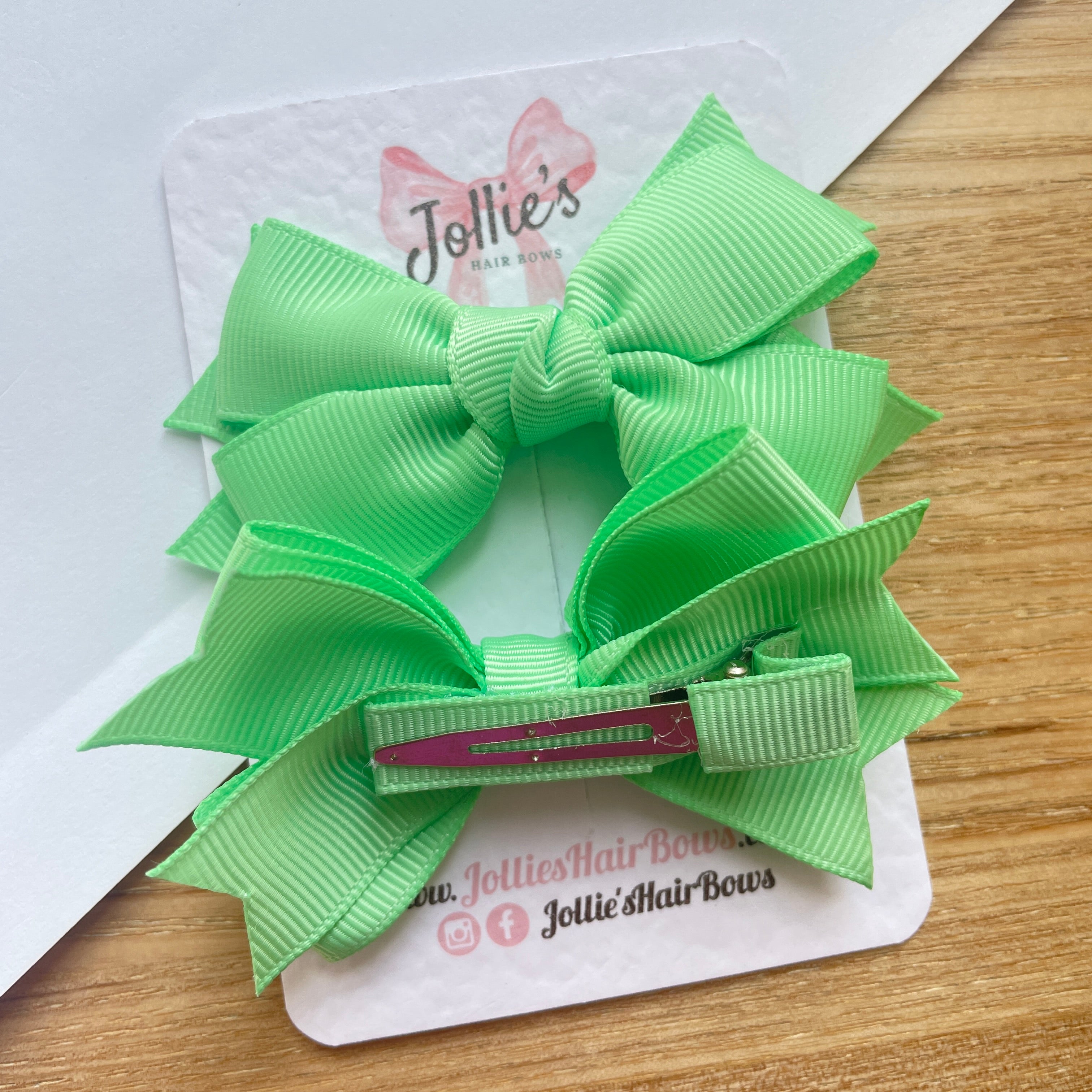 3inch Layered Bow with Clip (pair) - Mint