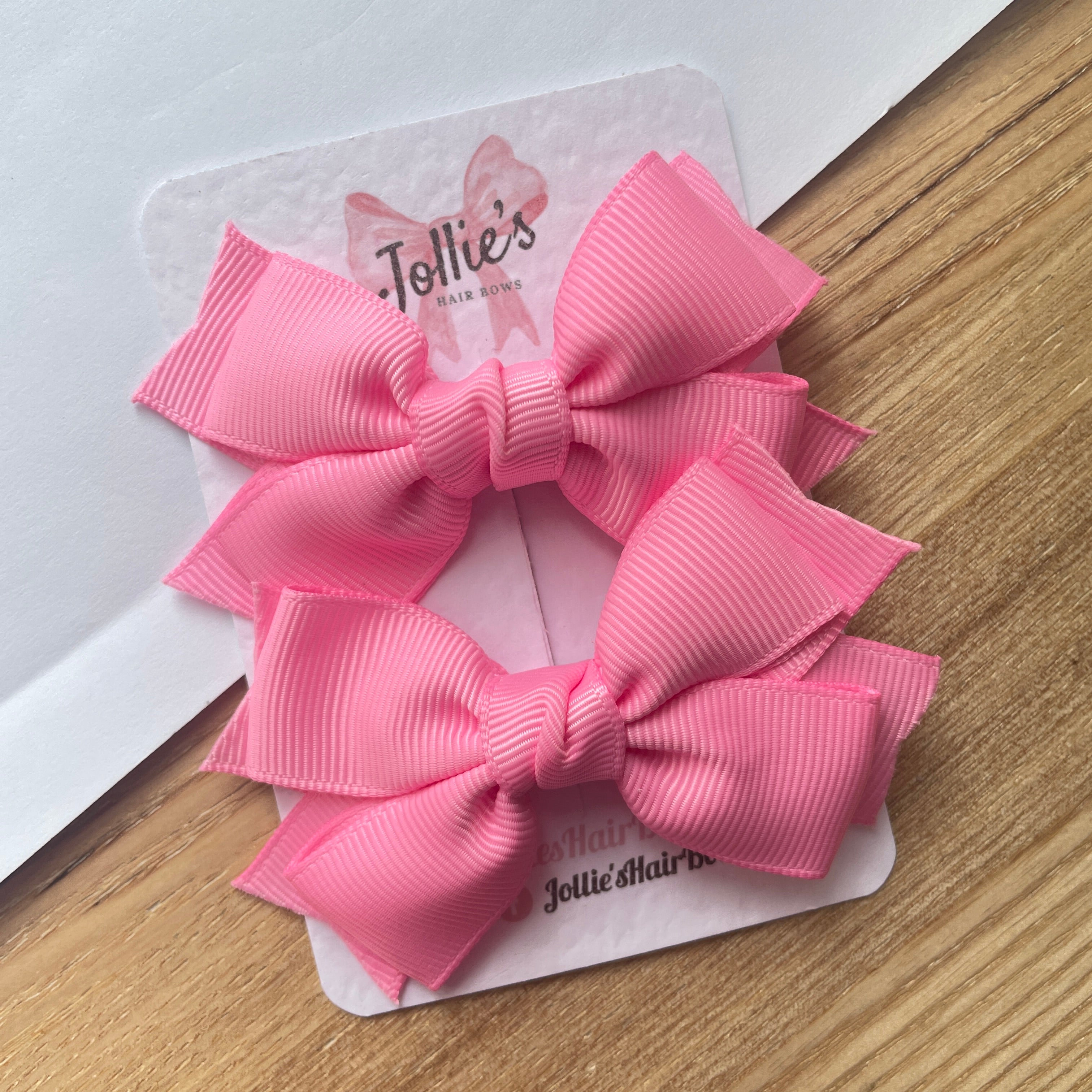 3inch Layered Bow with Clip (pair) - Geranium Pink