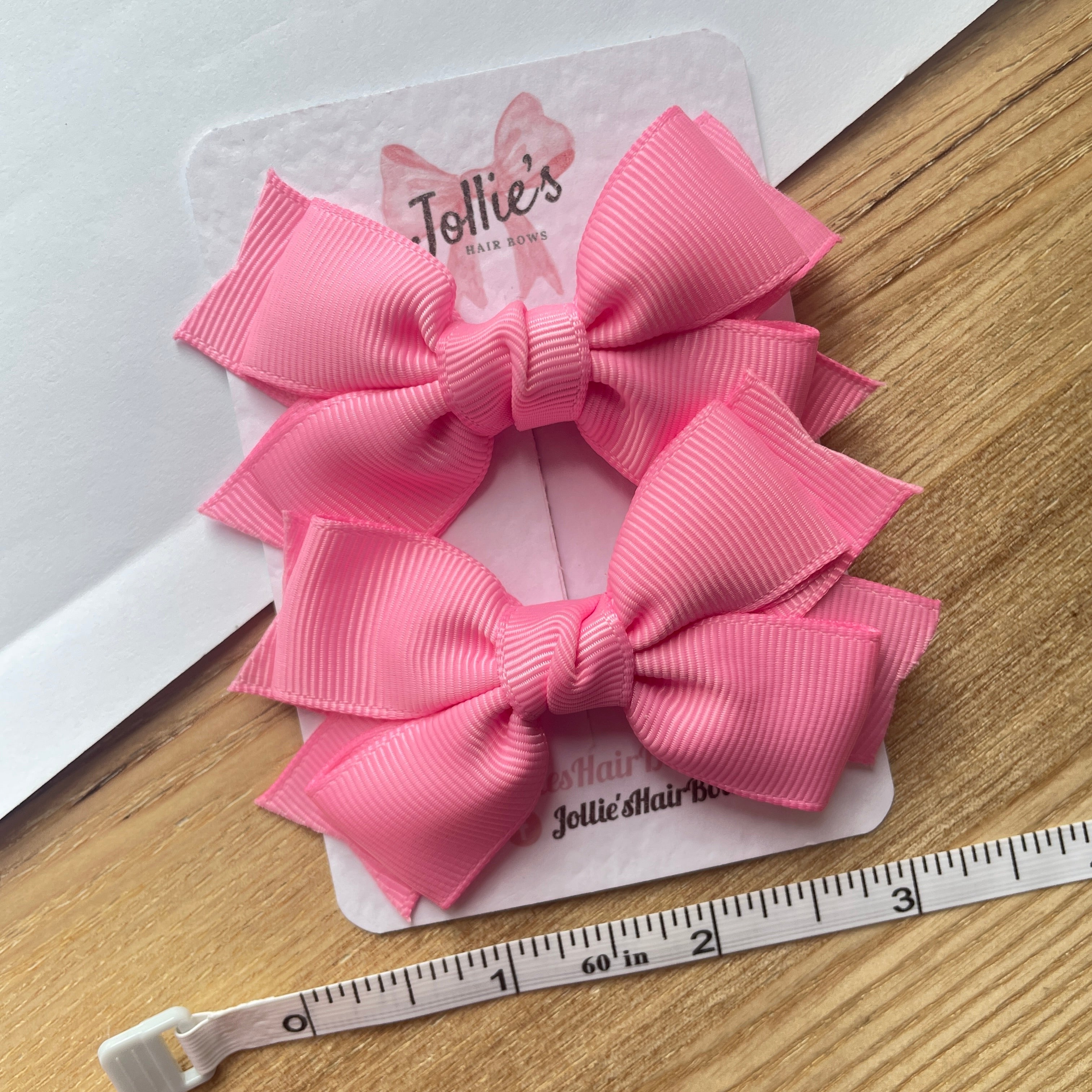 3inch Layered Bow with Clip (pair) - Geranium Pink