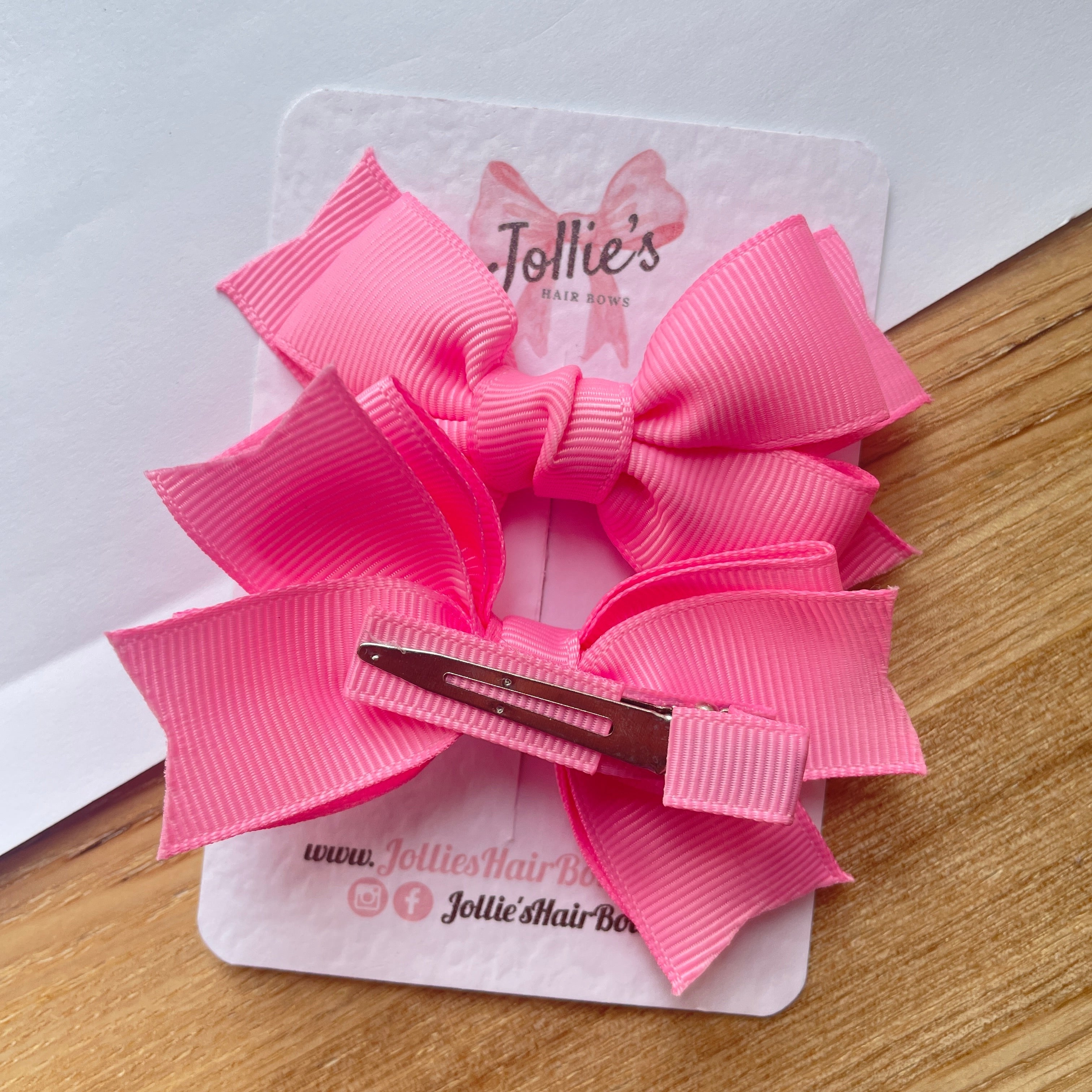 3inch Layered Bow with Clip (pair) - Geranium Pink