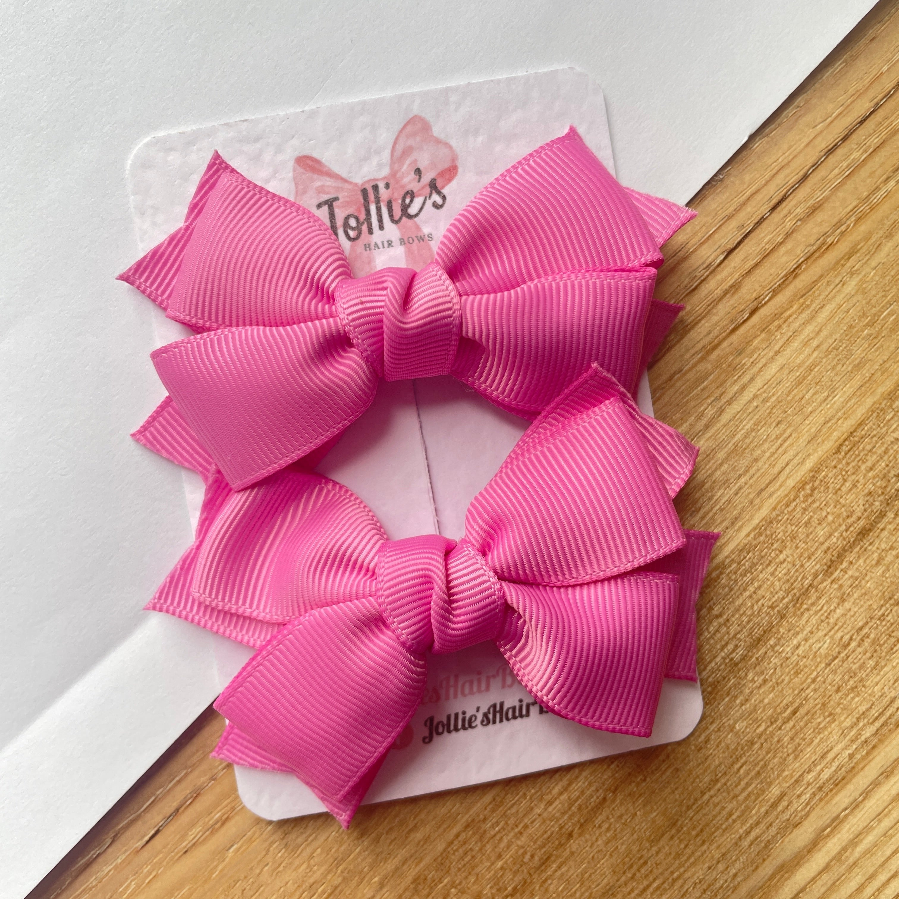 3inch Layered Bow with Clip (pair) - Rose Bloom