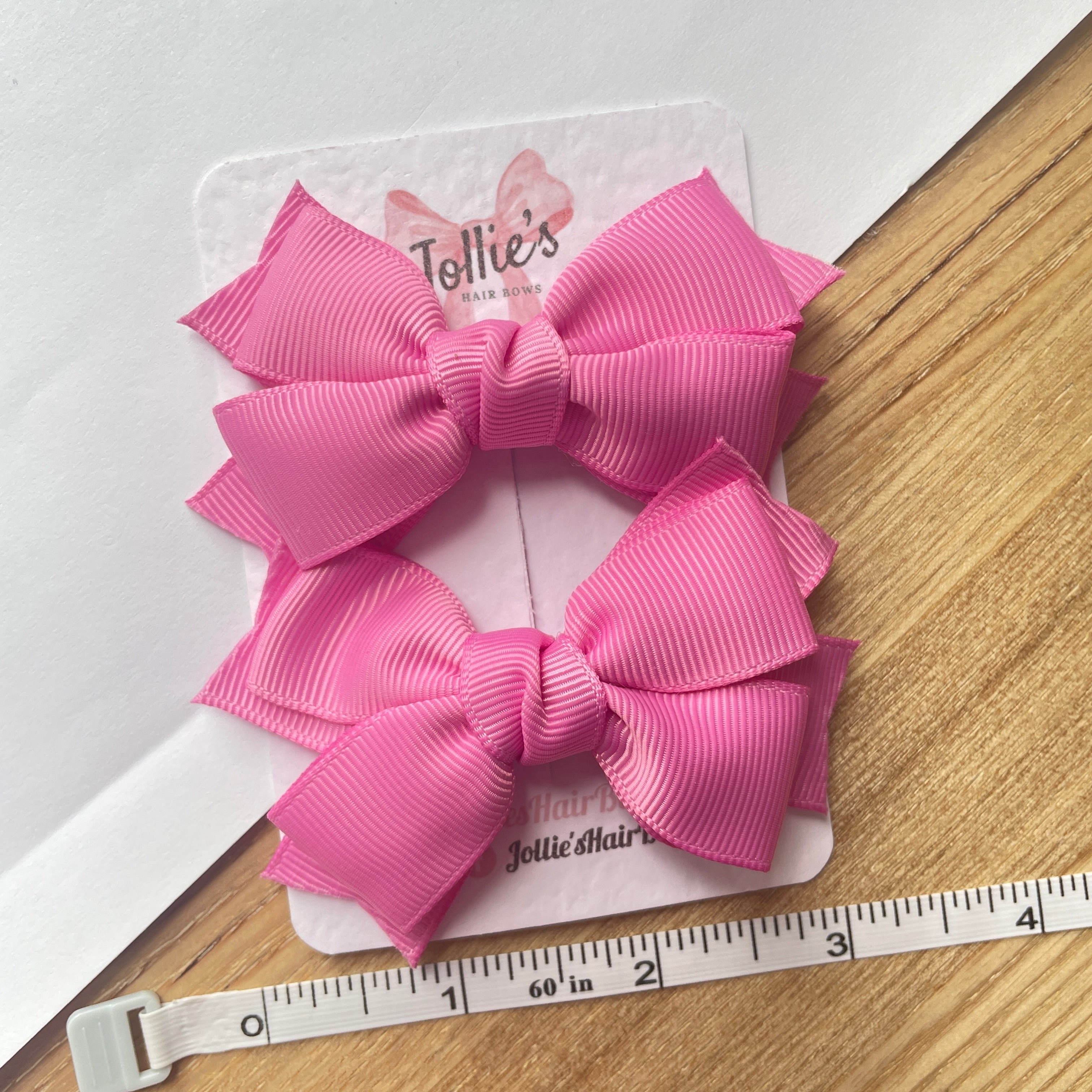 3inch Layered Bow with Clip (pair) - Rose Bloom