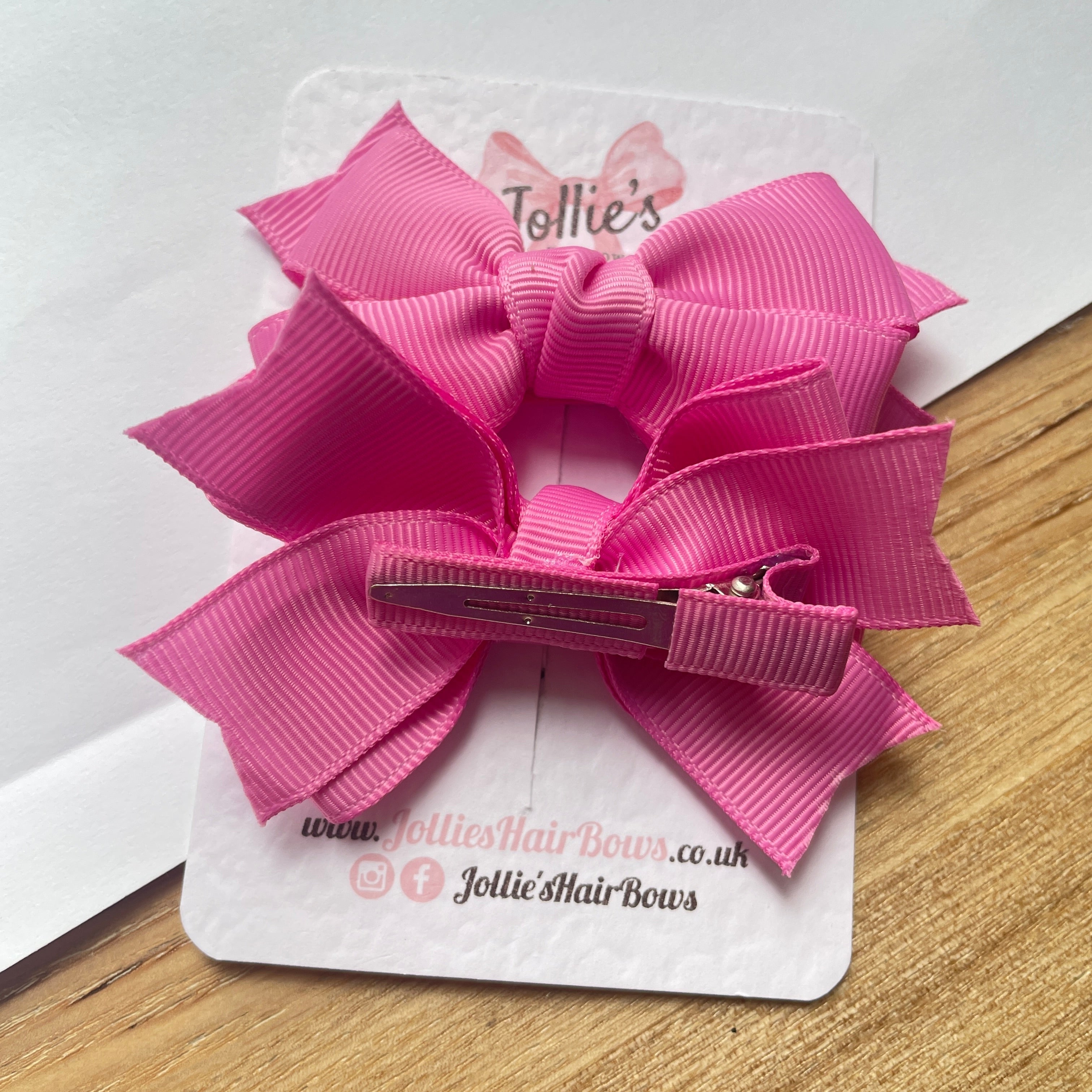 3inch Layered Bow with Clip (pair) - Rose Bloom