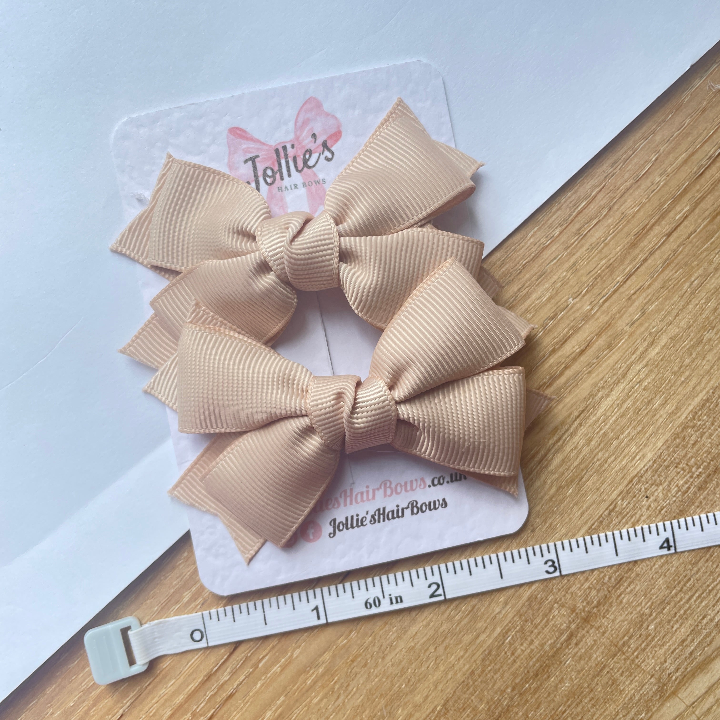 3inch Bow with Clip (pair) - Tan