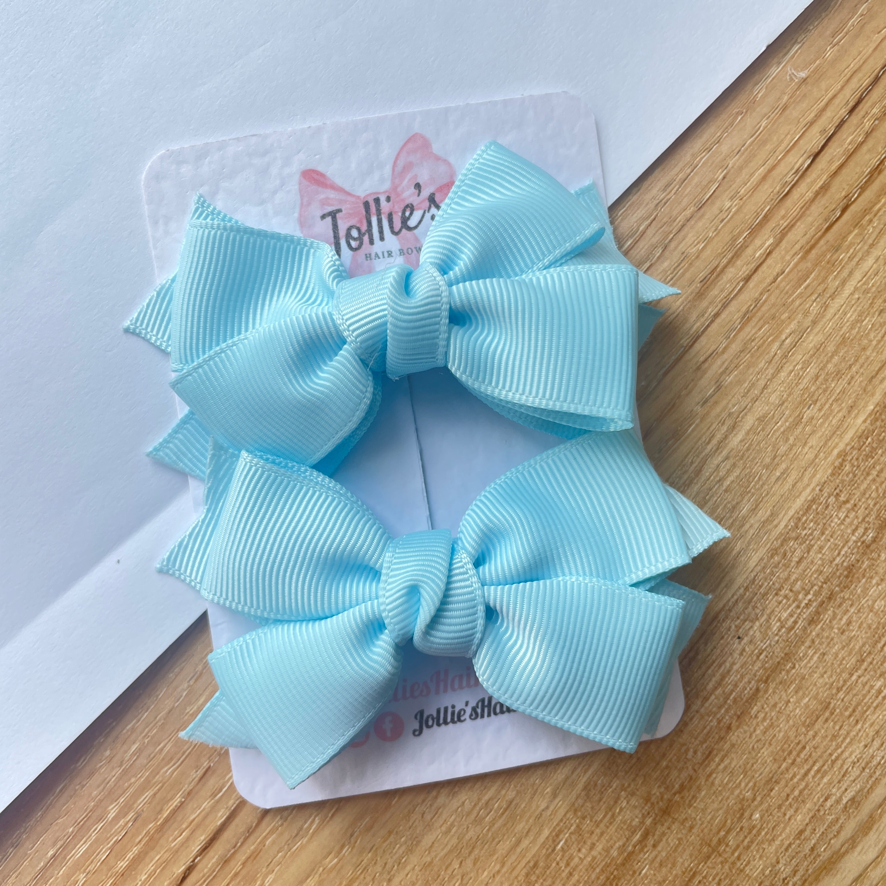 3inch Layered Bow with Clip (pair) - Light Blue