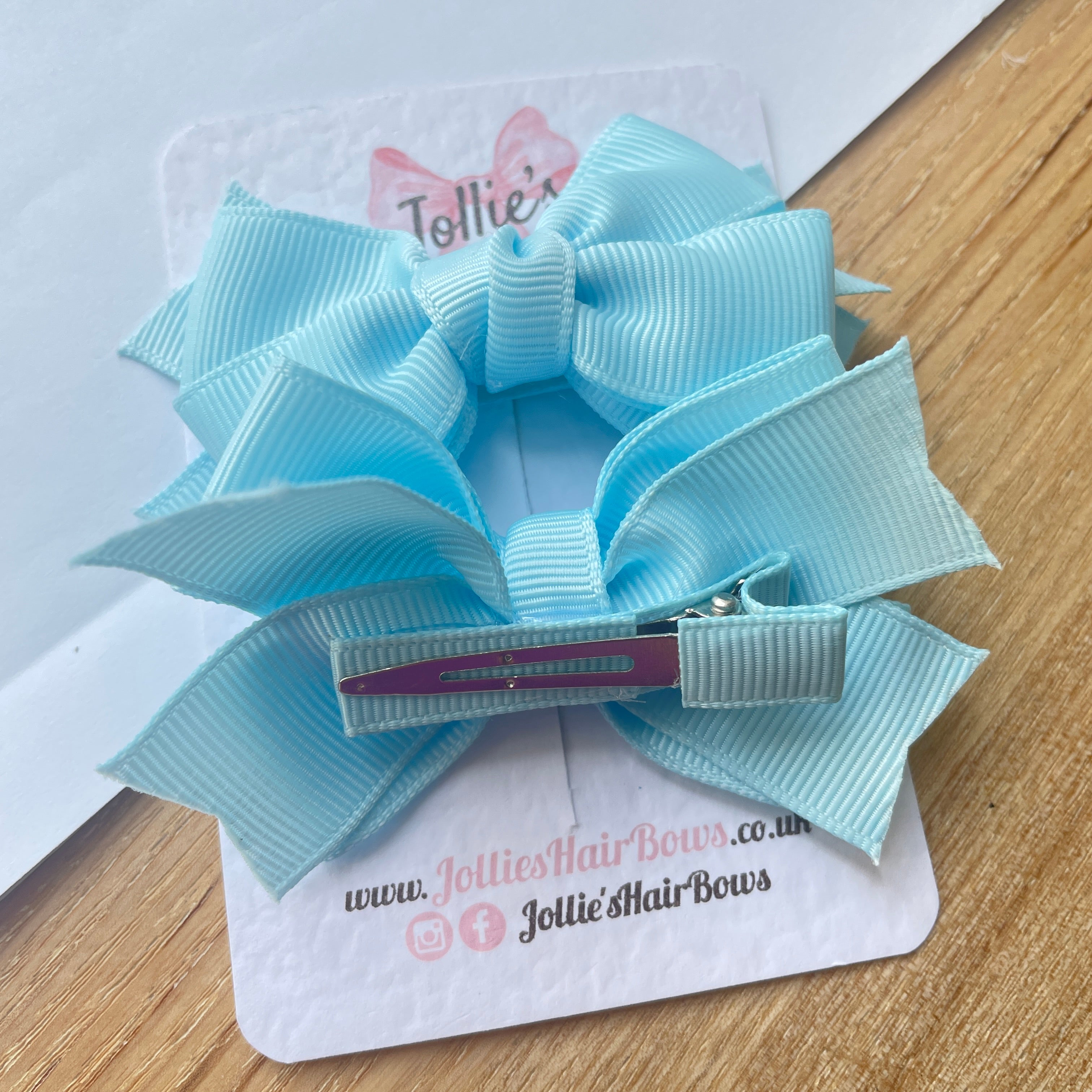 3inch Layered Bow with Clip (pair) - Light Blue