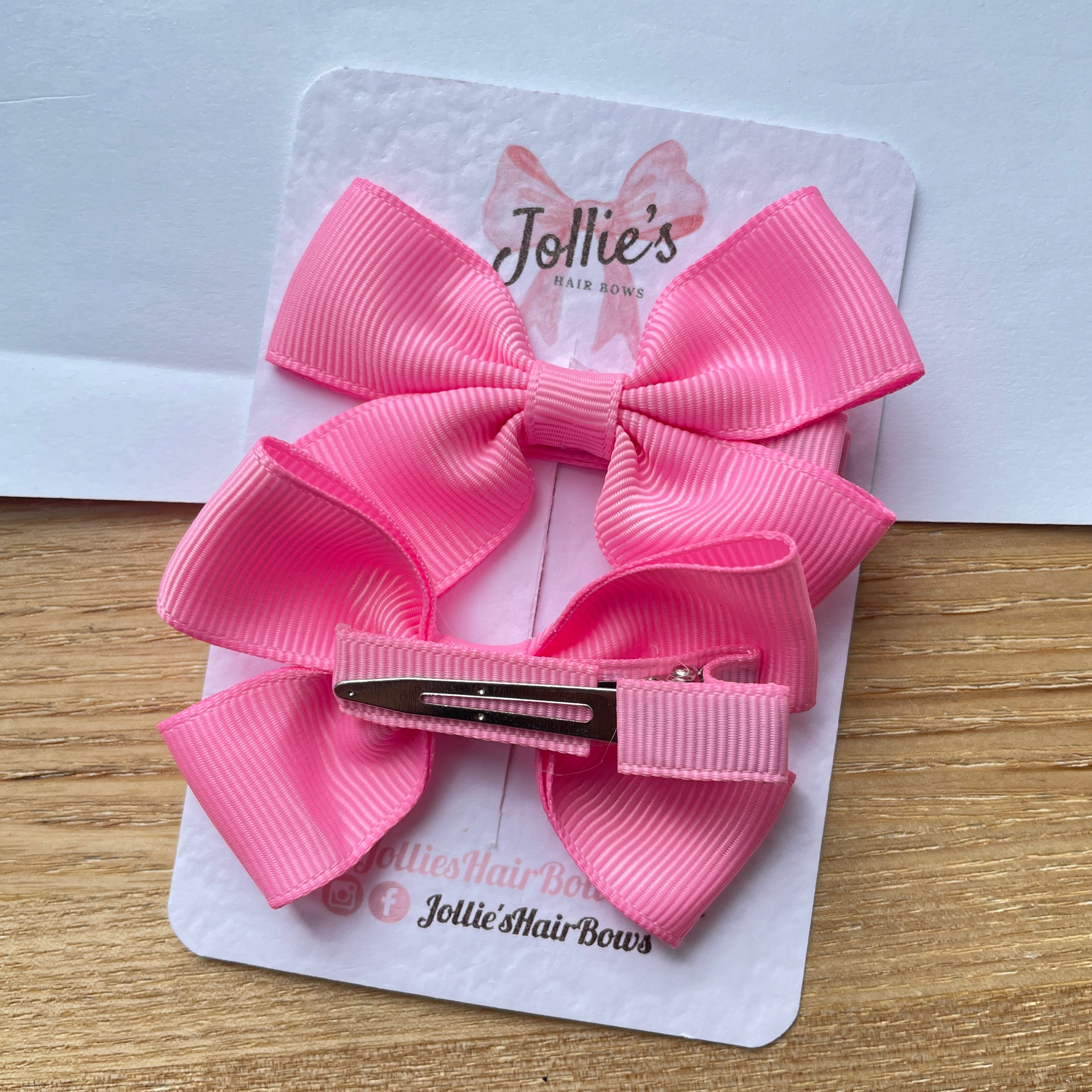 2.5inch Classic Bow with Clip (pair) - Geranium Pink