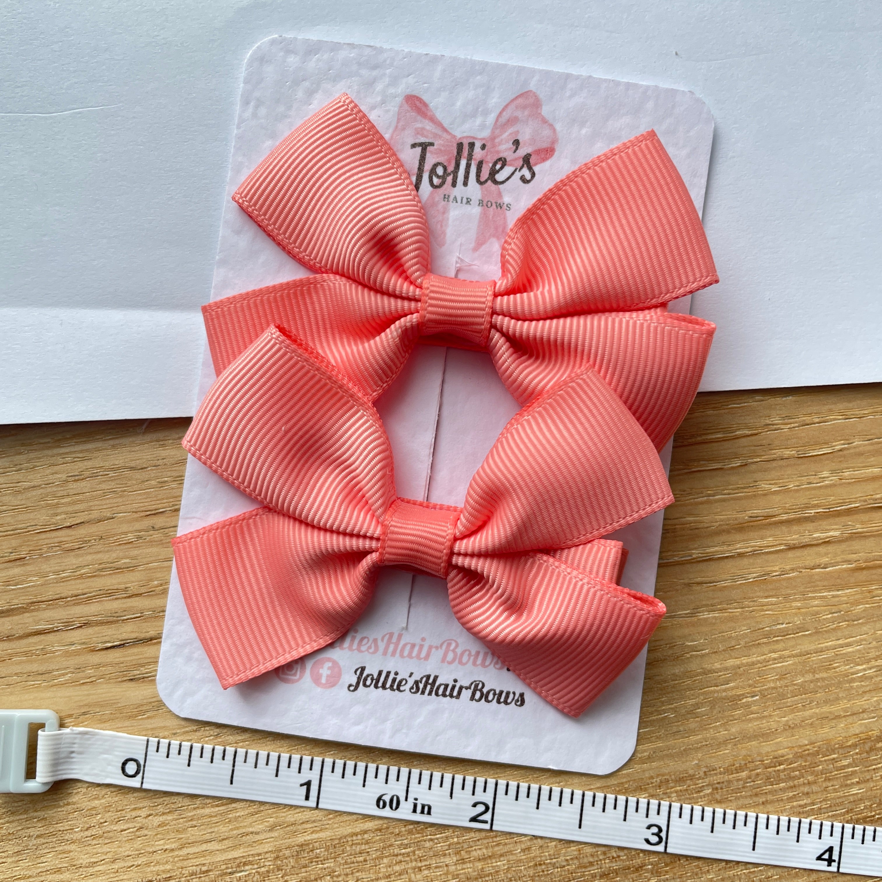 2.5inch Classic Bow with Clip (pair) - Light Coral