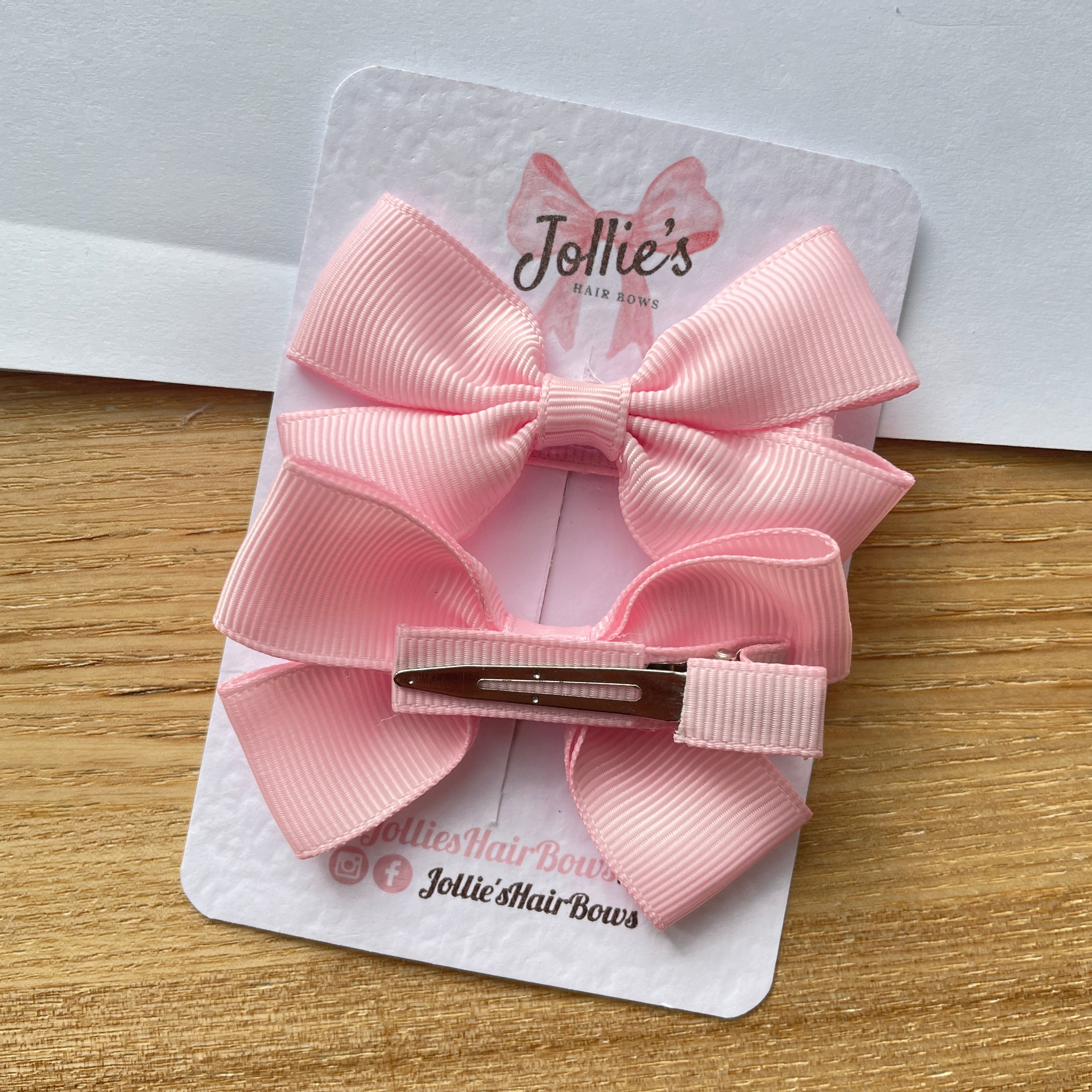 2.5inch Classic Bow with Clip (pair) - Pearl Pink