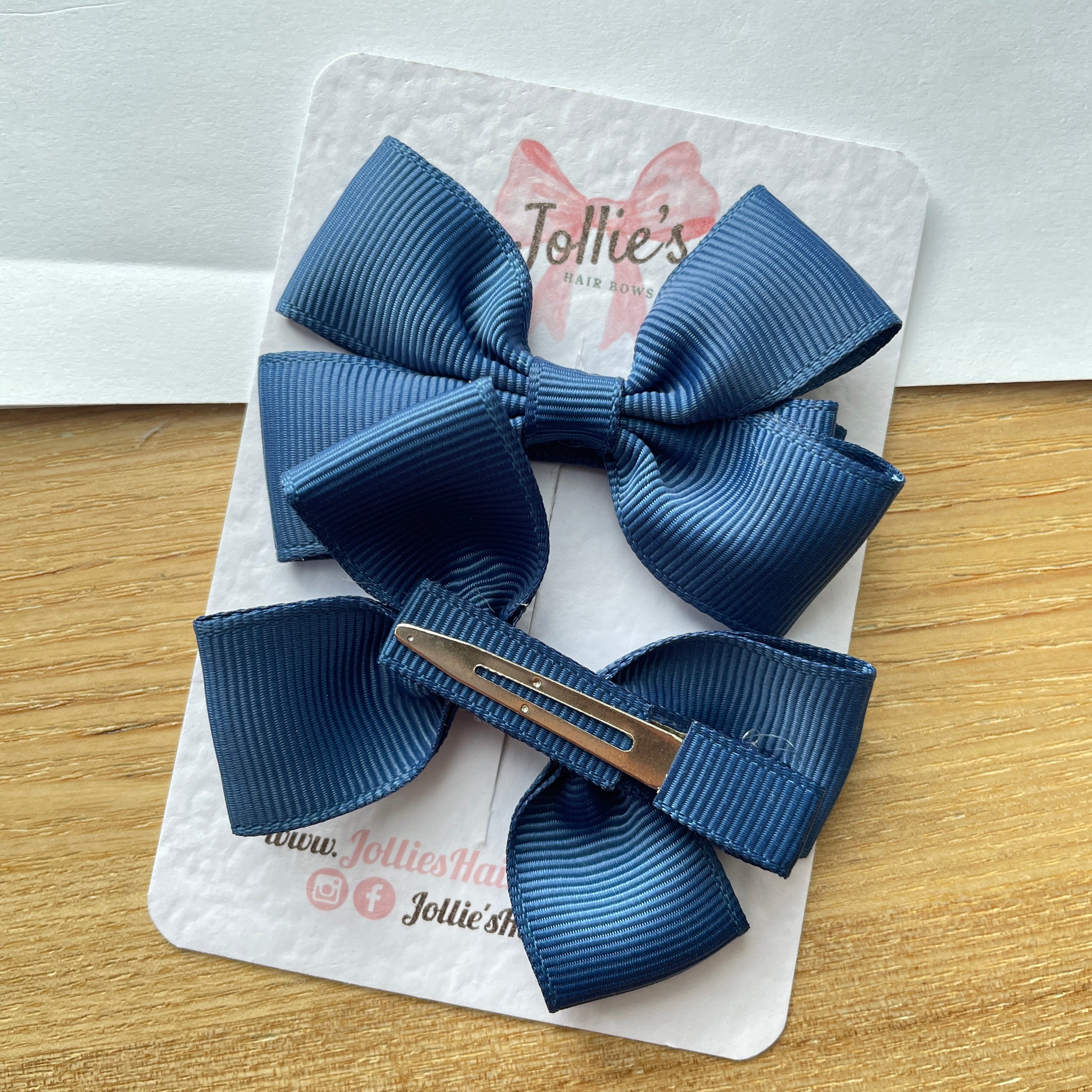 2.5inch Classic Bow with Clip (pair) - Light Navy