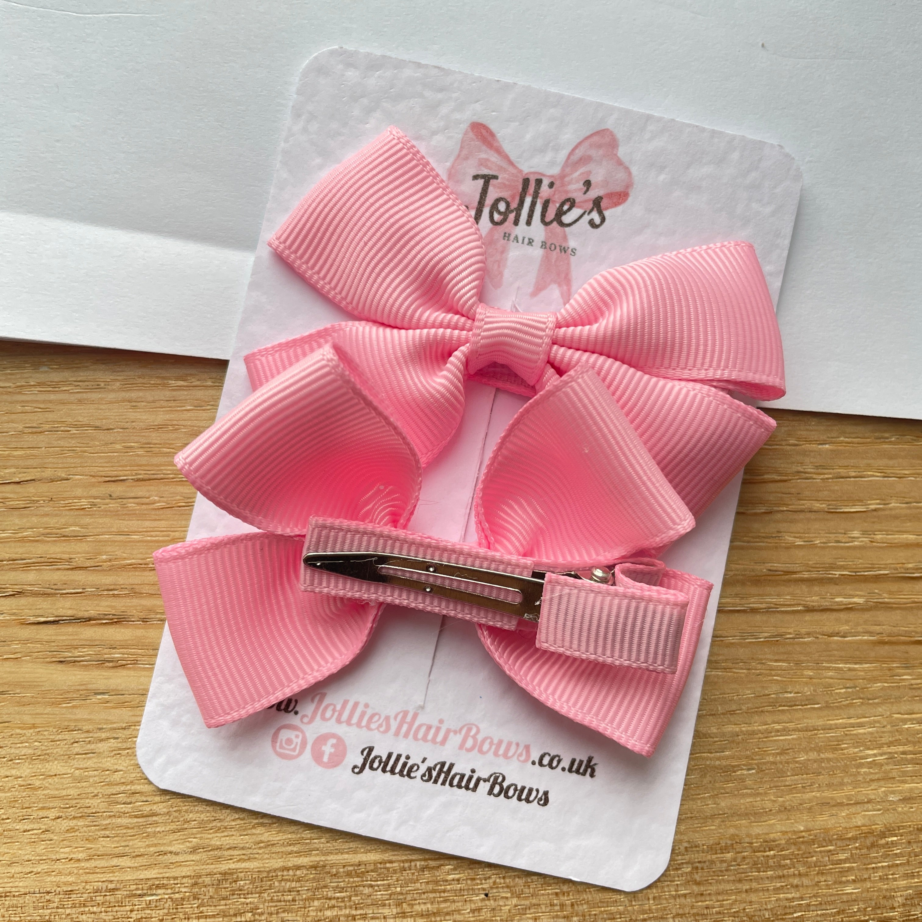 2.5inch Classic Bow with Clip (pair) - Rose Pink