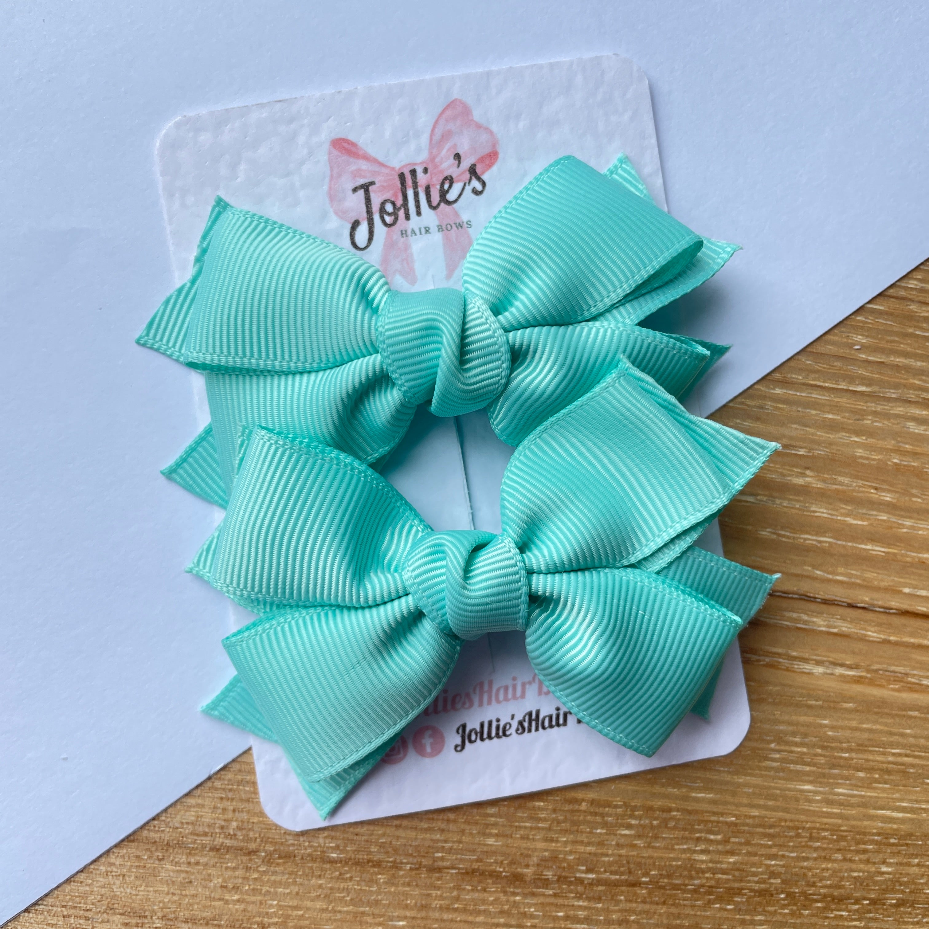 3inch Layered Bow with Clip (pair) - Aqua