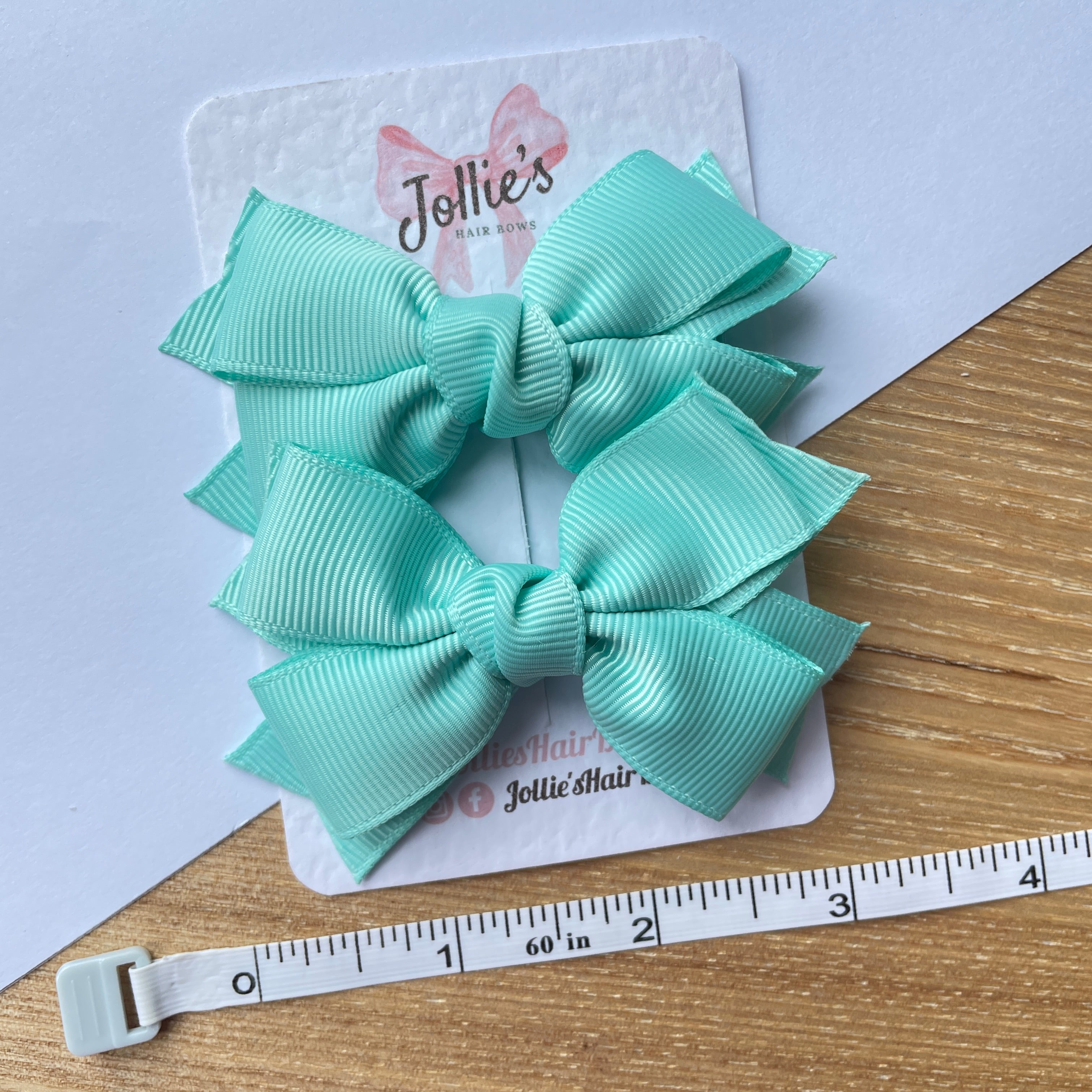 3inch Layered Bow with Clip (pair) - Aqua