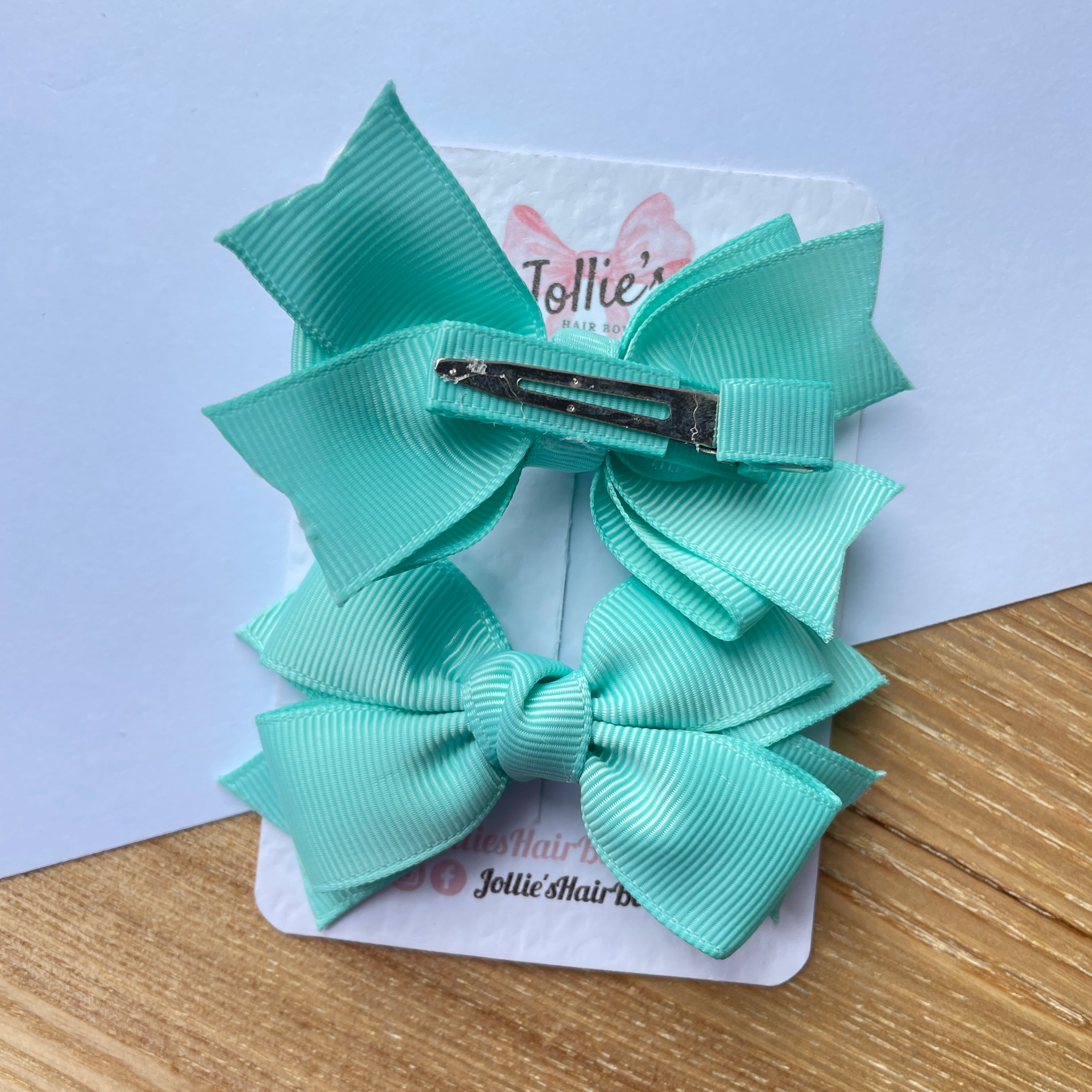 3inch Layered Bow with Clip (pair) - Aqua