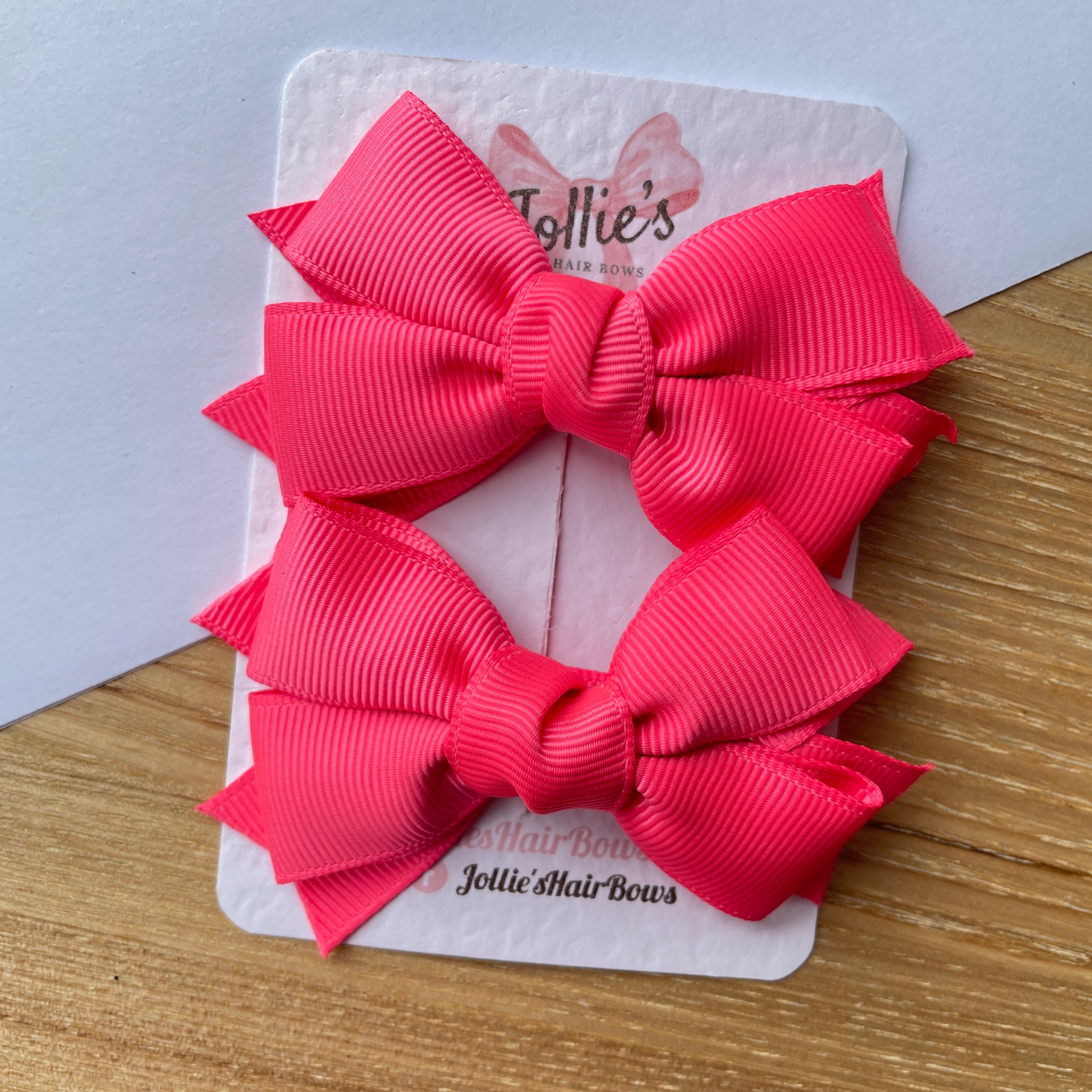 3inch Layered Bow with Clip (pair) - Passion Fruit