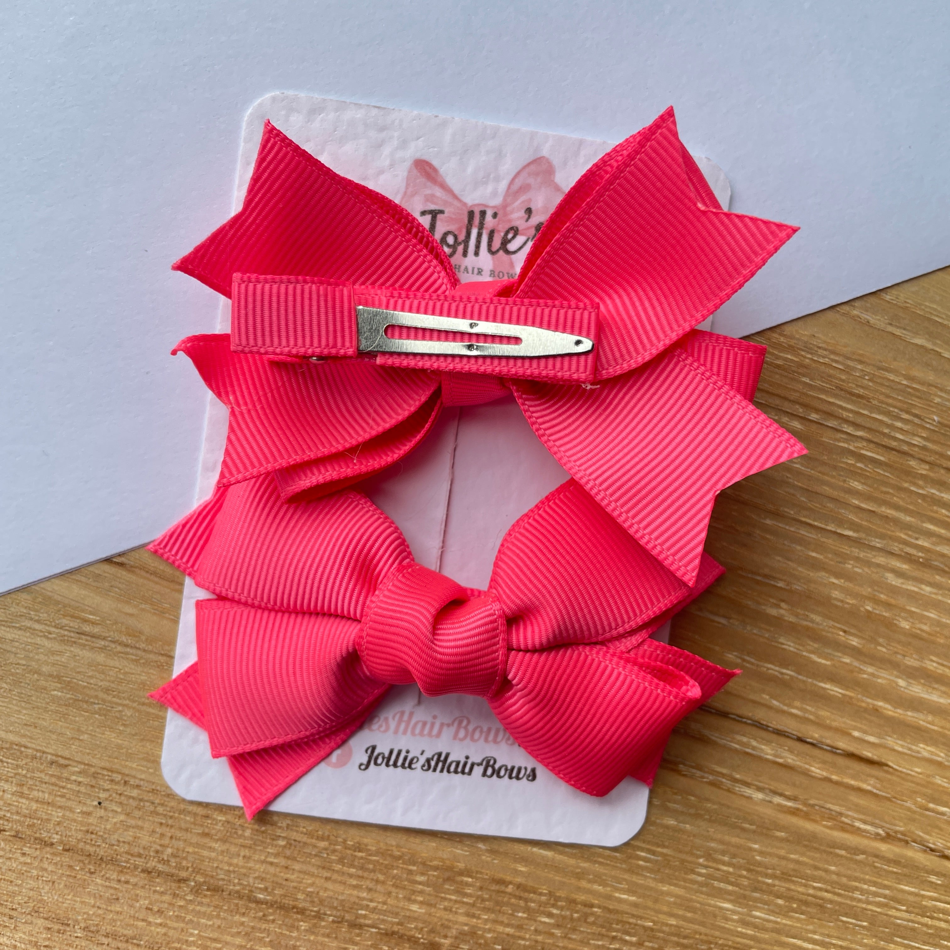 3inch Layered Bow with Clip (pair) - Passion Fruit