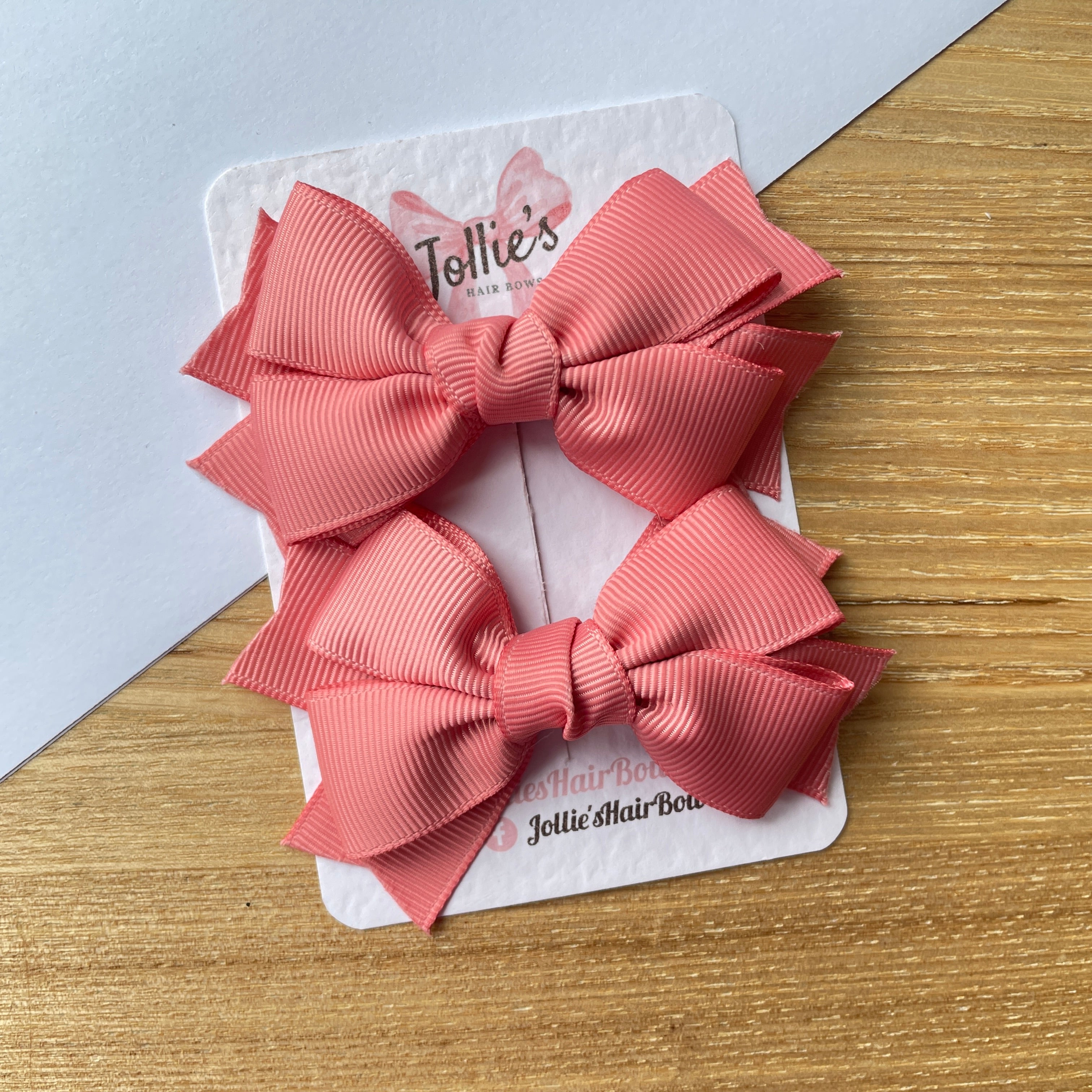 3inch Layered Bow with Clip (pair) - Dusty Rose