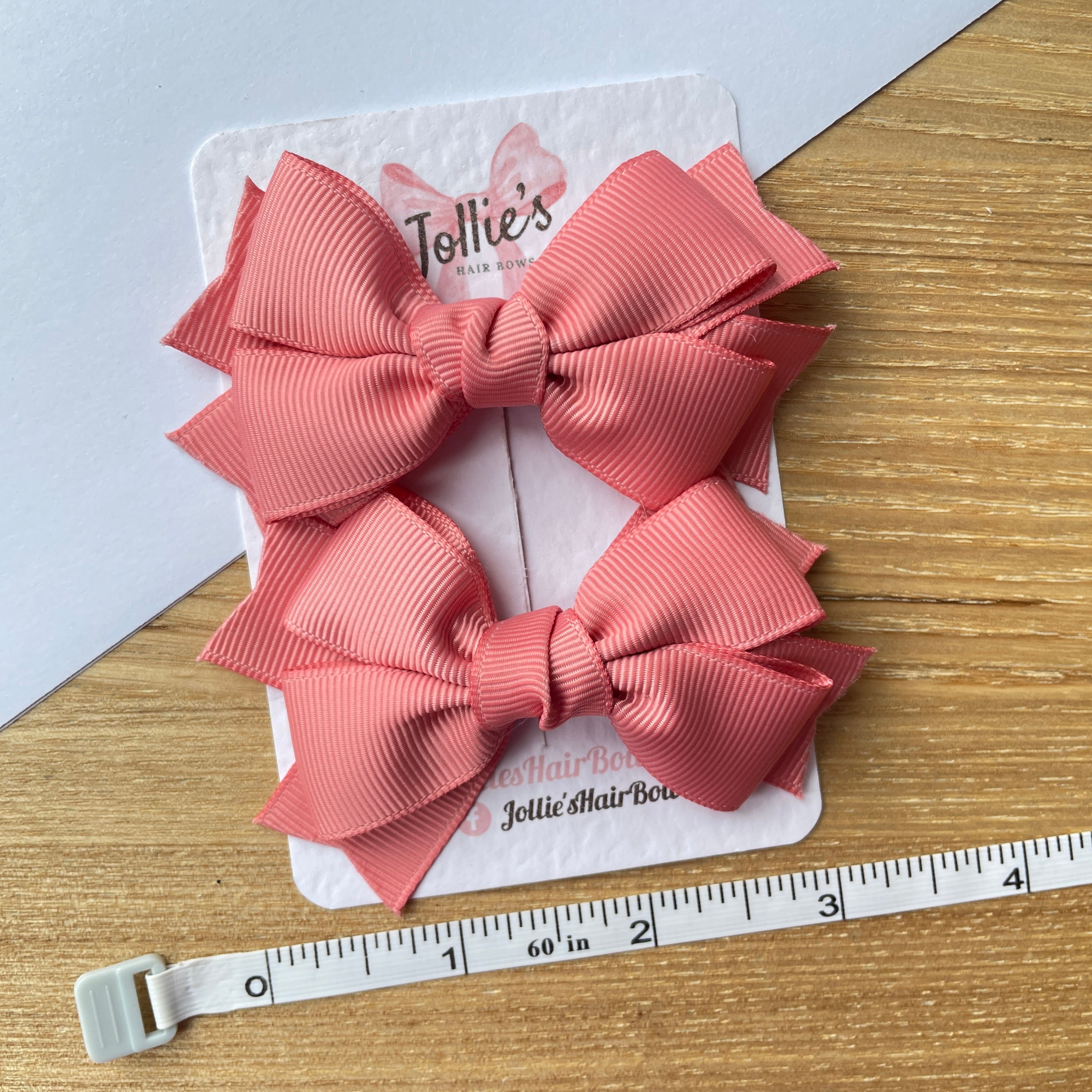 3inch Layered Bow with Clip (pair) - Dusty Rose