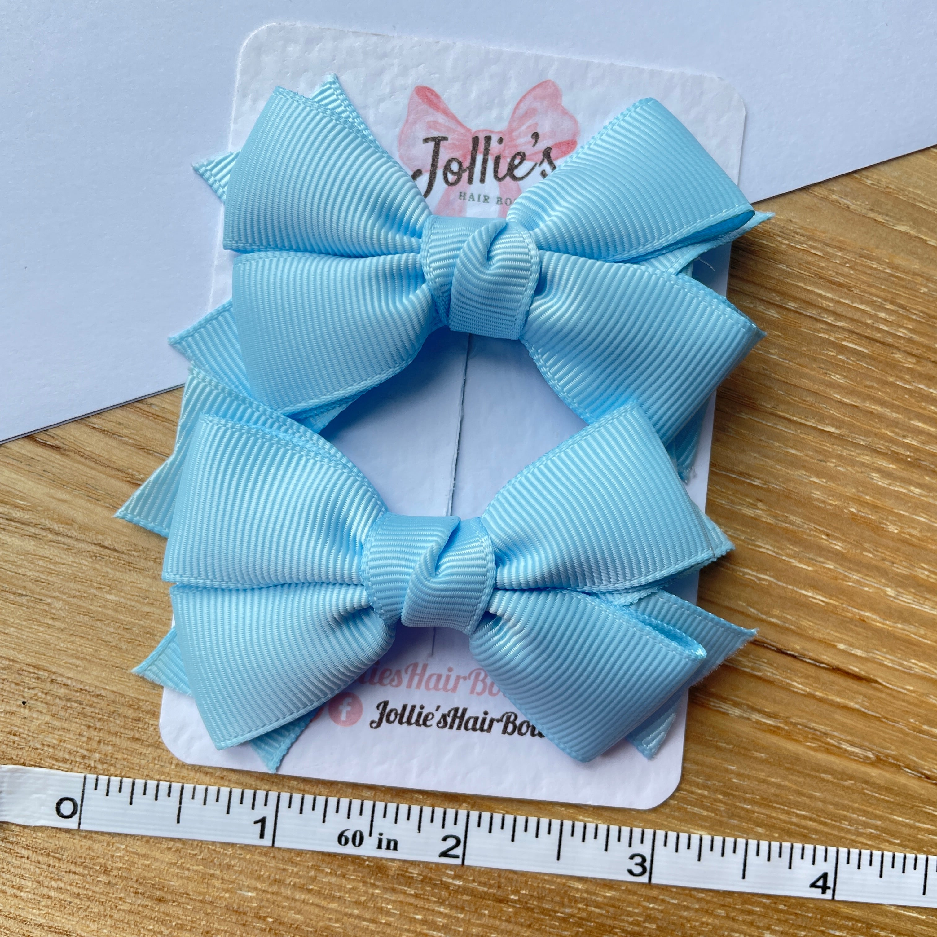 3inch Layered Bow with Clip (pair) - Blue Topaz