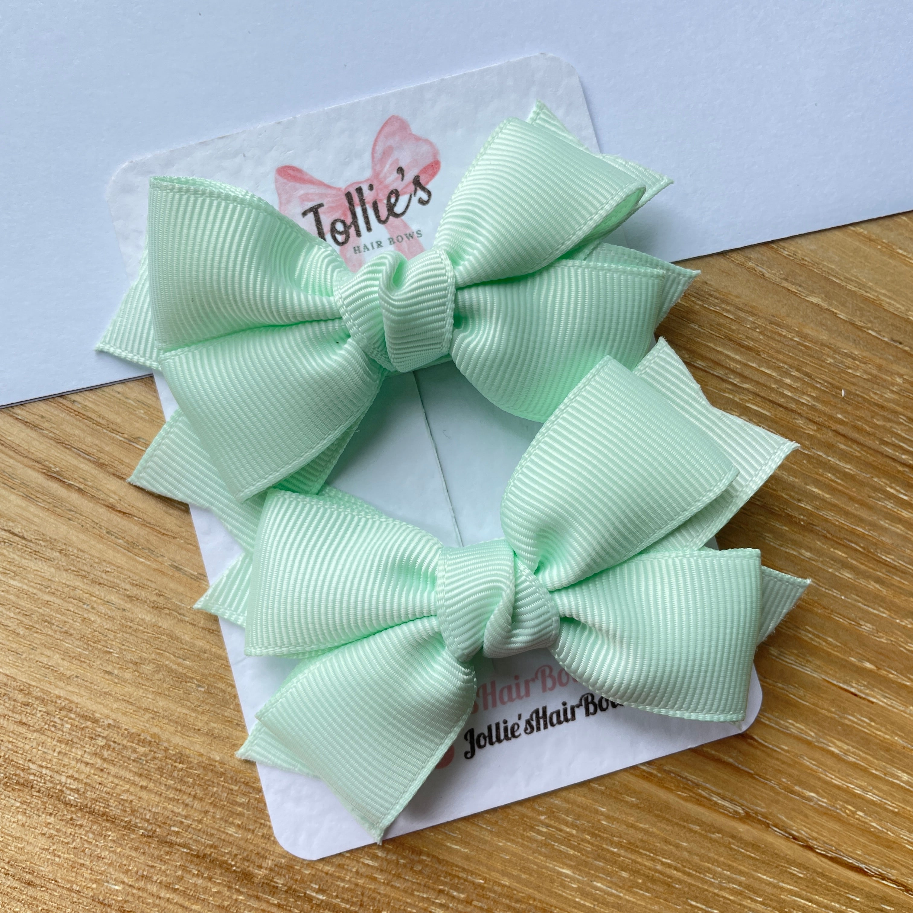 3inch Layered Bow with Clip (pair) - Ice Mint