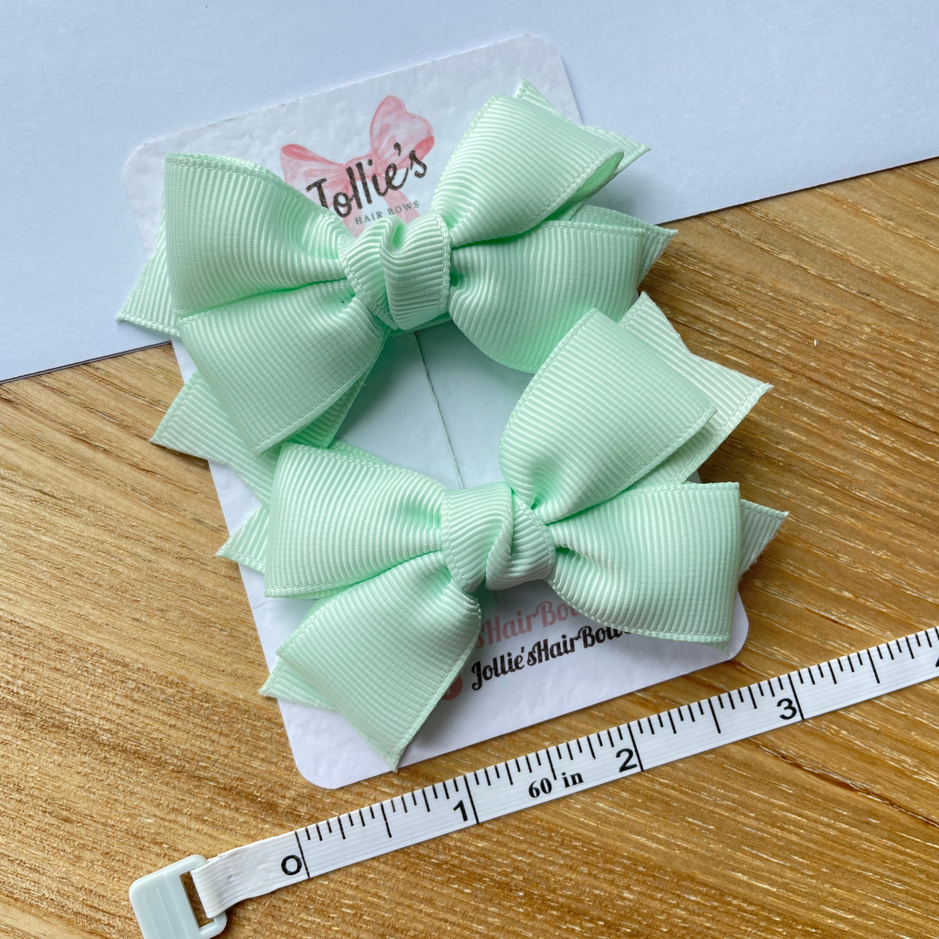 3inch Layered Bow with Clip (pair) - Ice Mint