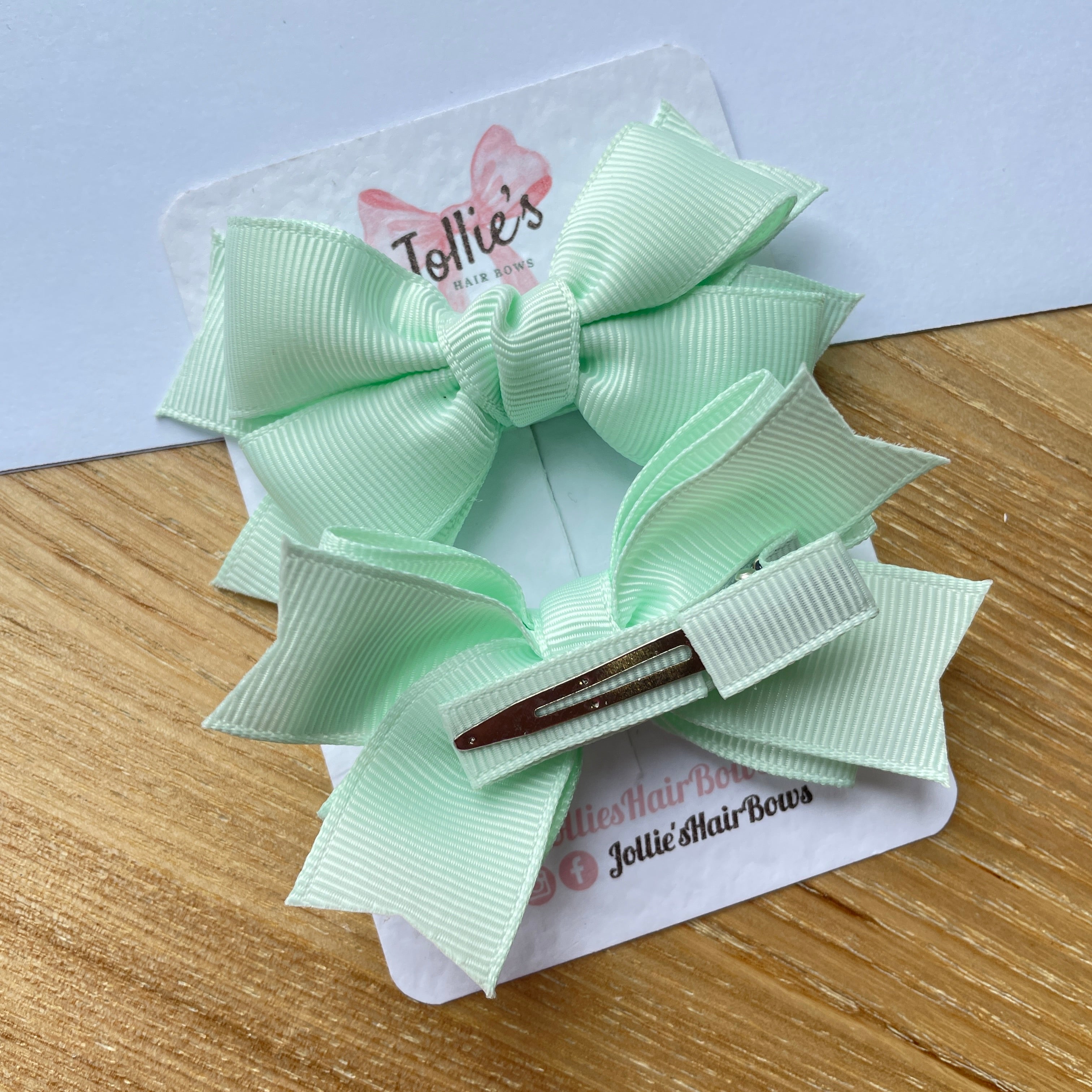 3inch Layered Bow with Clip (pair) - Ice Mint