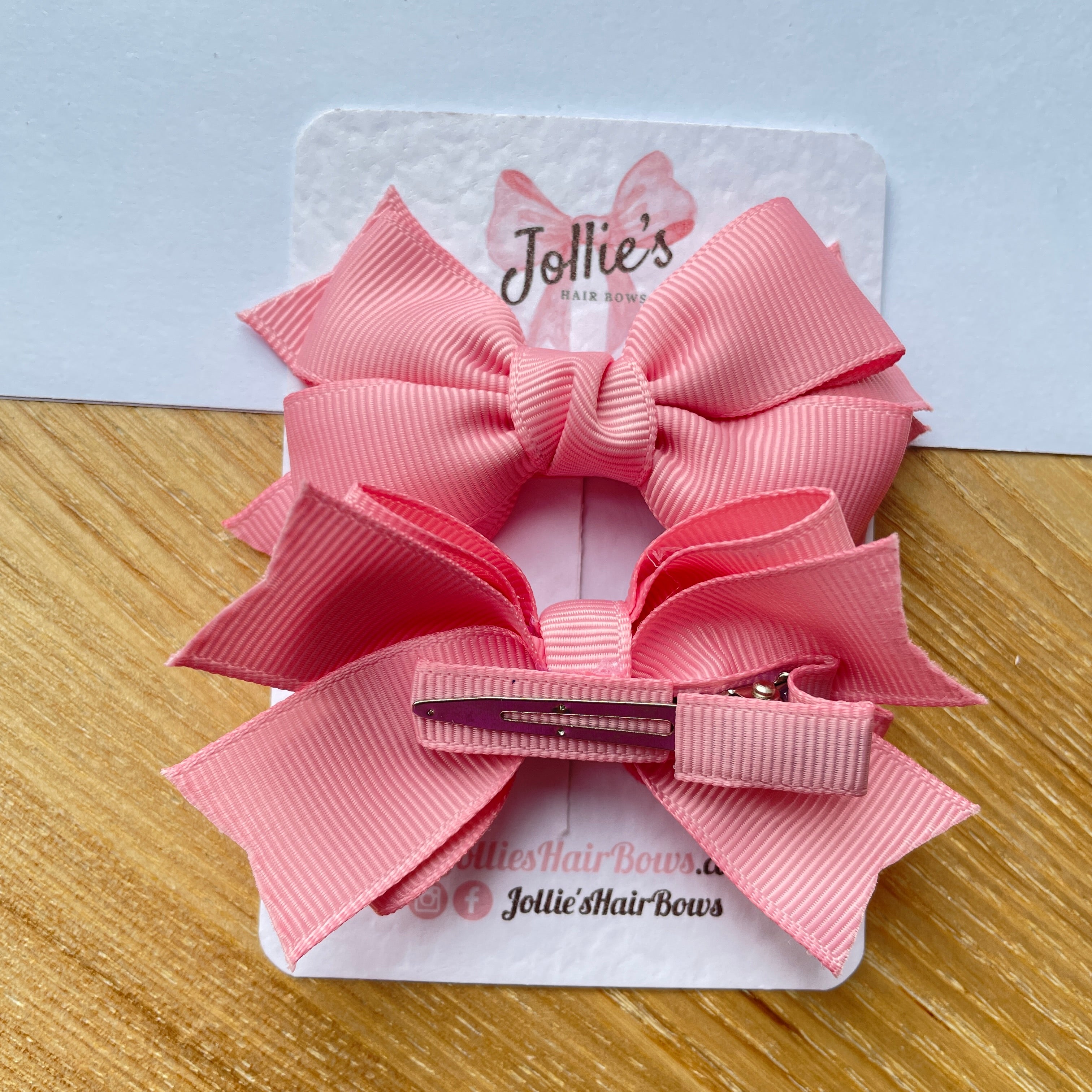 3inch Layered Bow with Clip (pair) - Peony