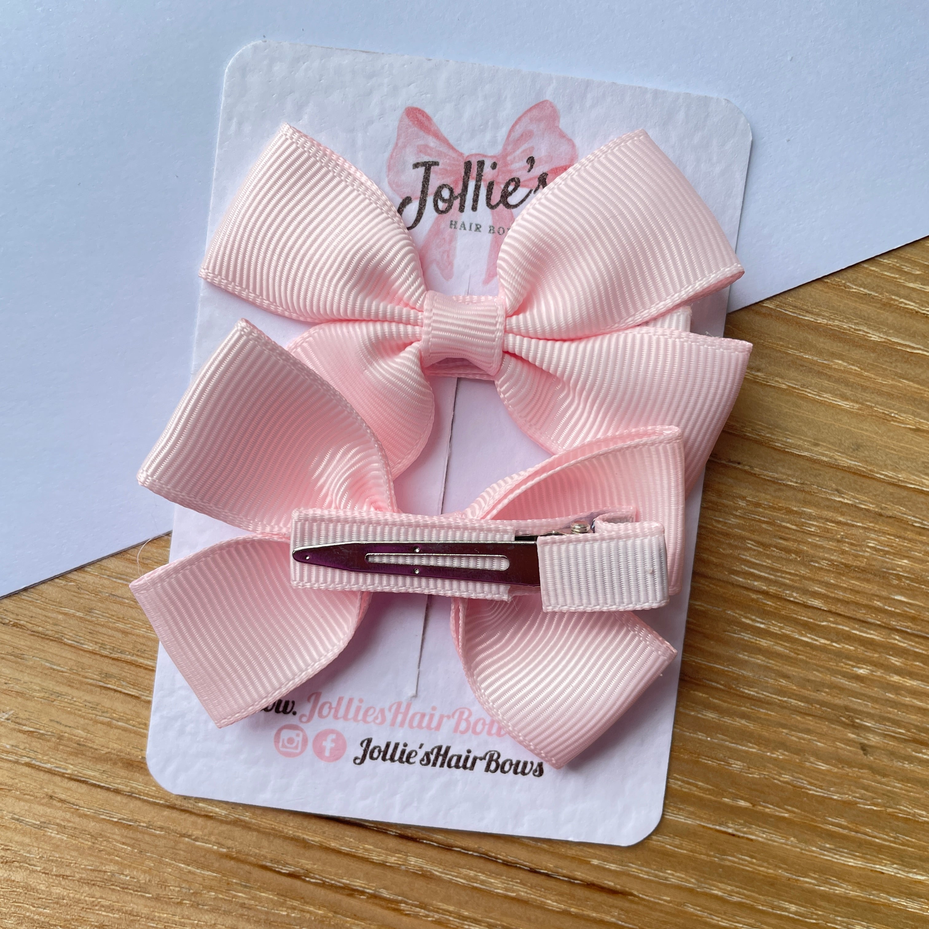 2.5inch Classic Bow with Clip (pair) - Powder Pink