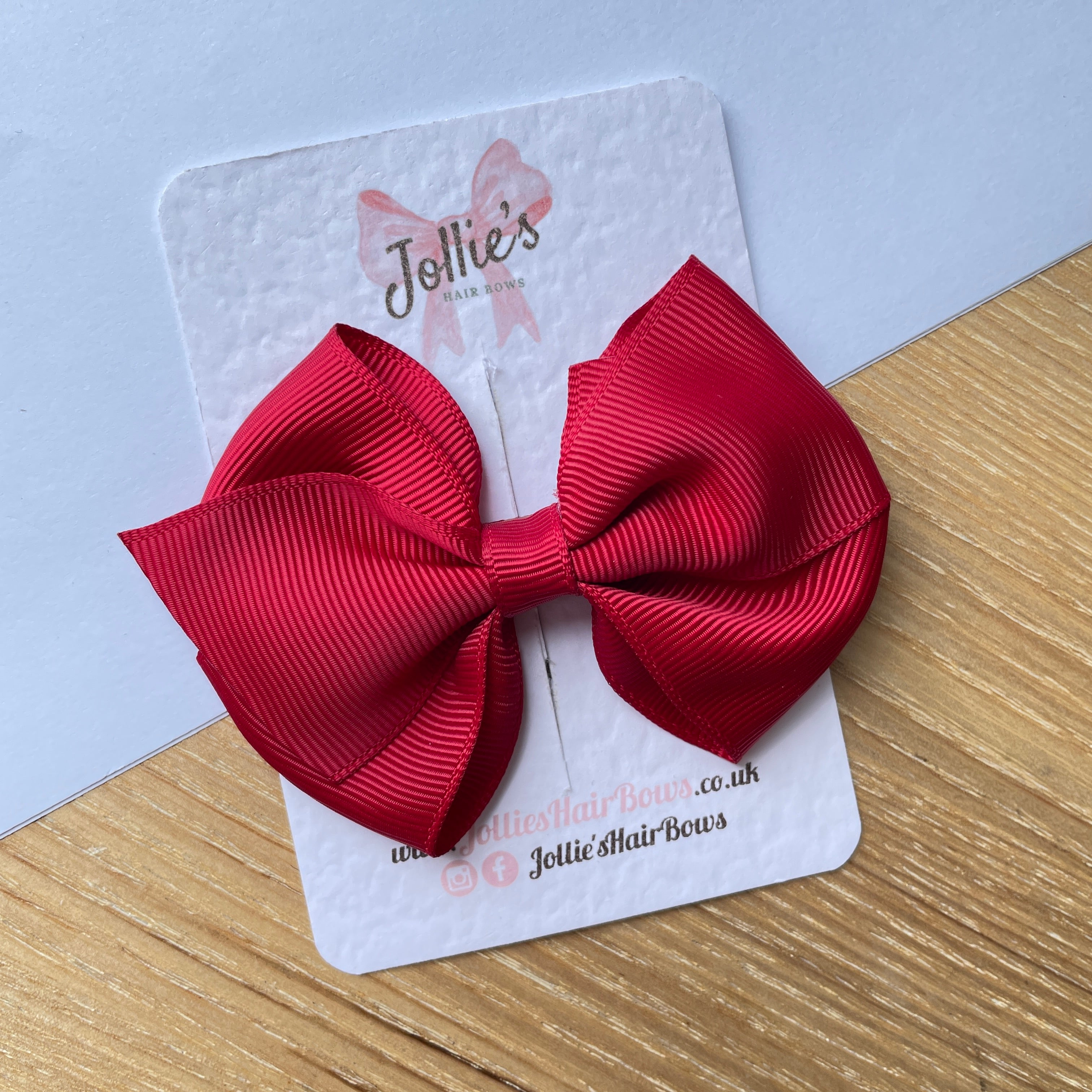 3.75inch Flat Bow with Clip - Scarlet Red