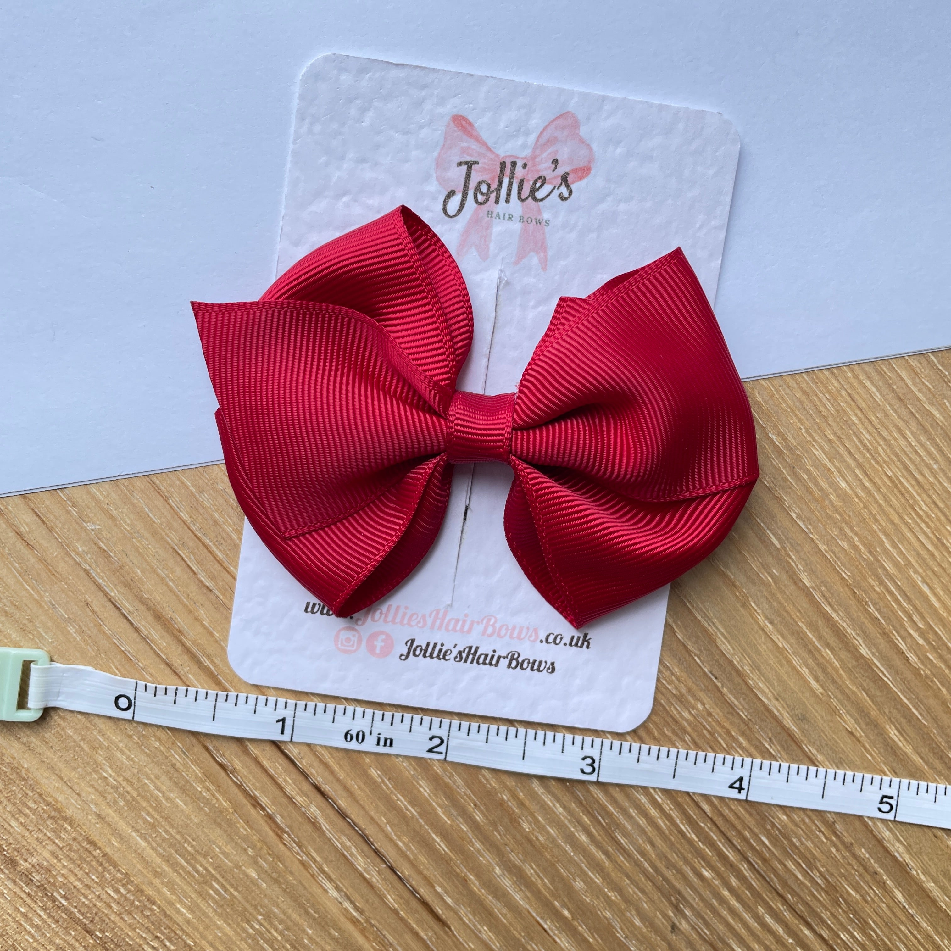 3.75inch Flat Bow with Clip - Scarlet Red