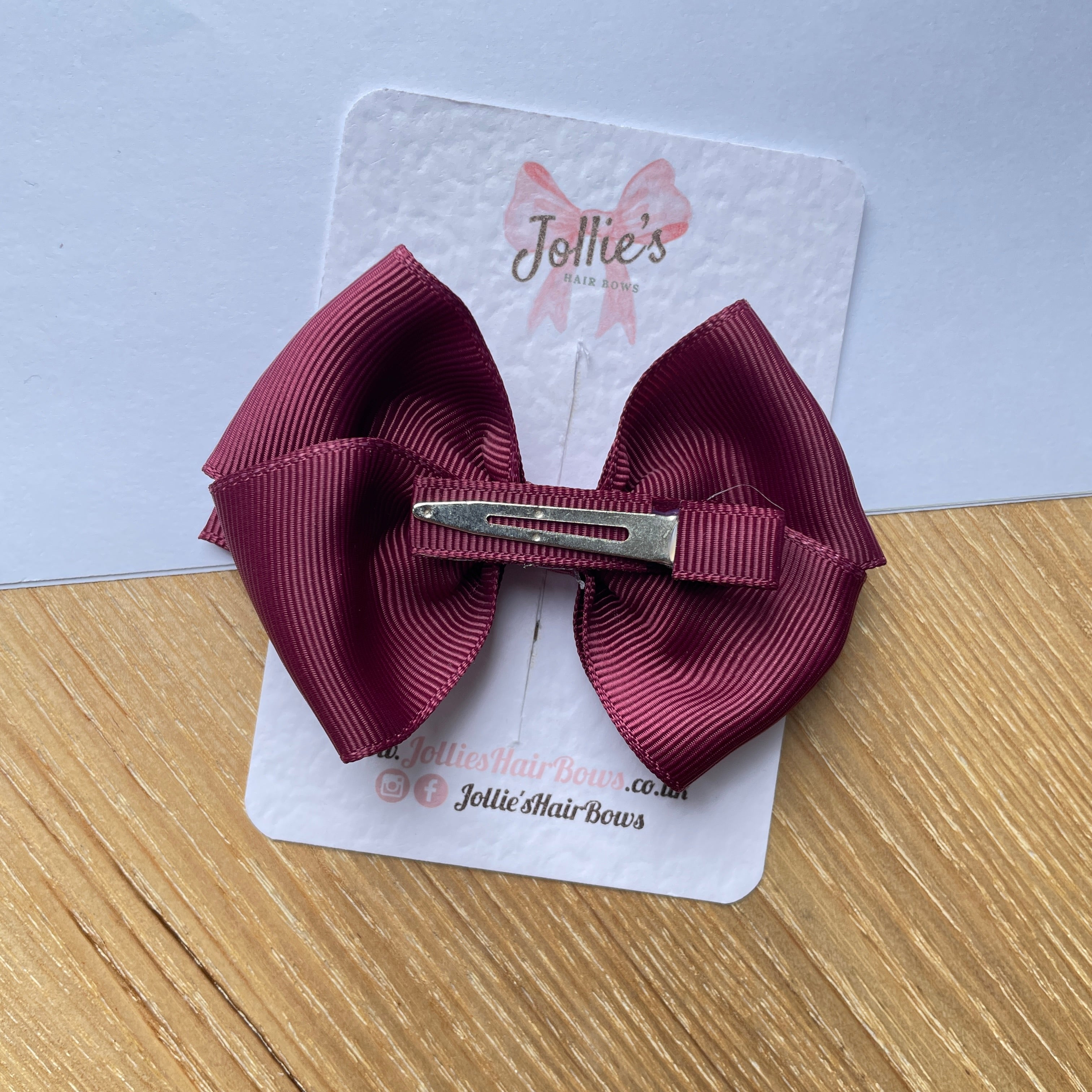 3.75inch Flat Bow with Clip - Burgundy