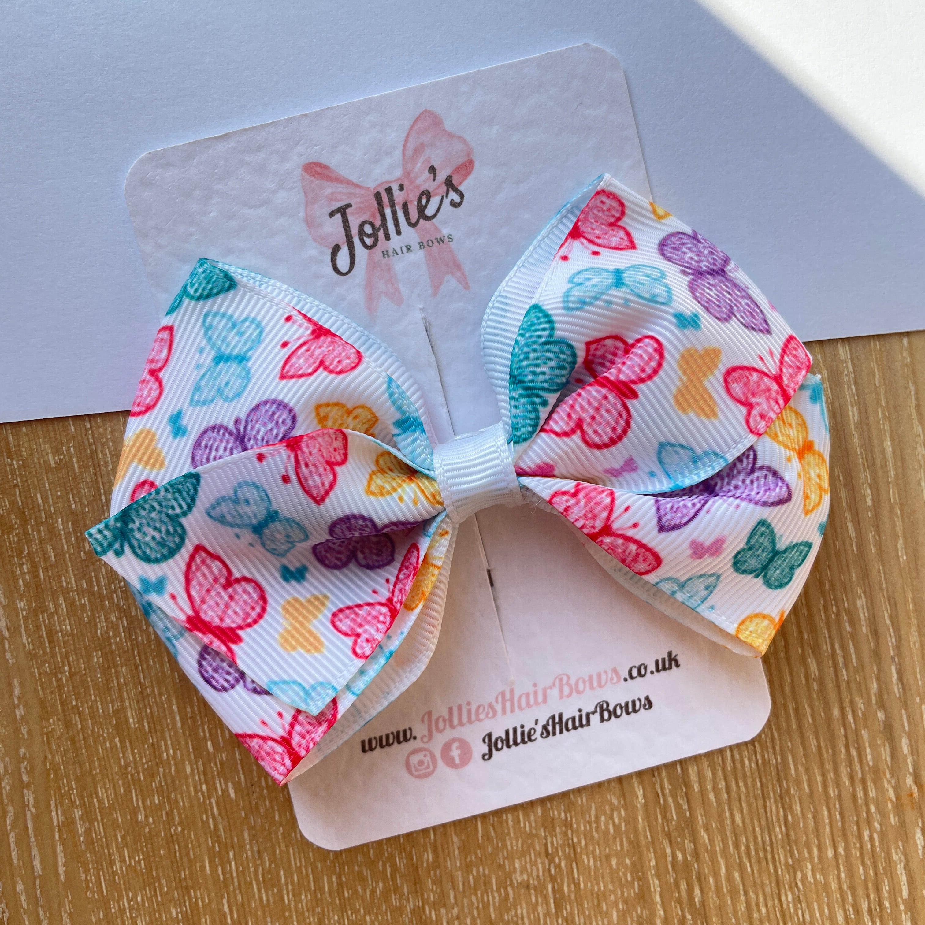 4inch Colorful Butterfly Bow with Clip - White