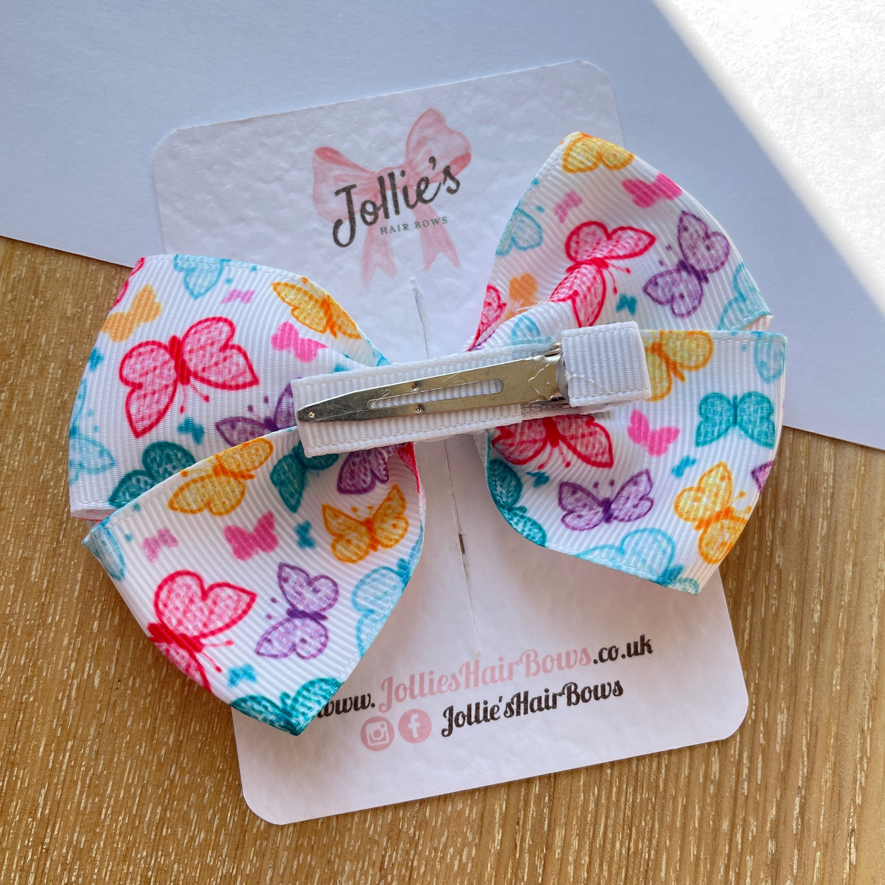 4inch Colorful Butterfly Bow with Clip - White