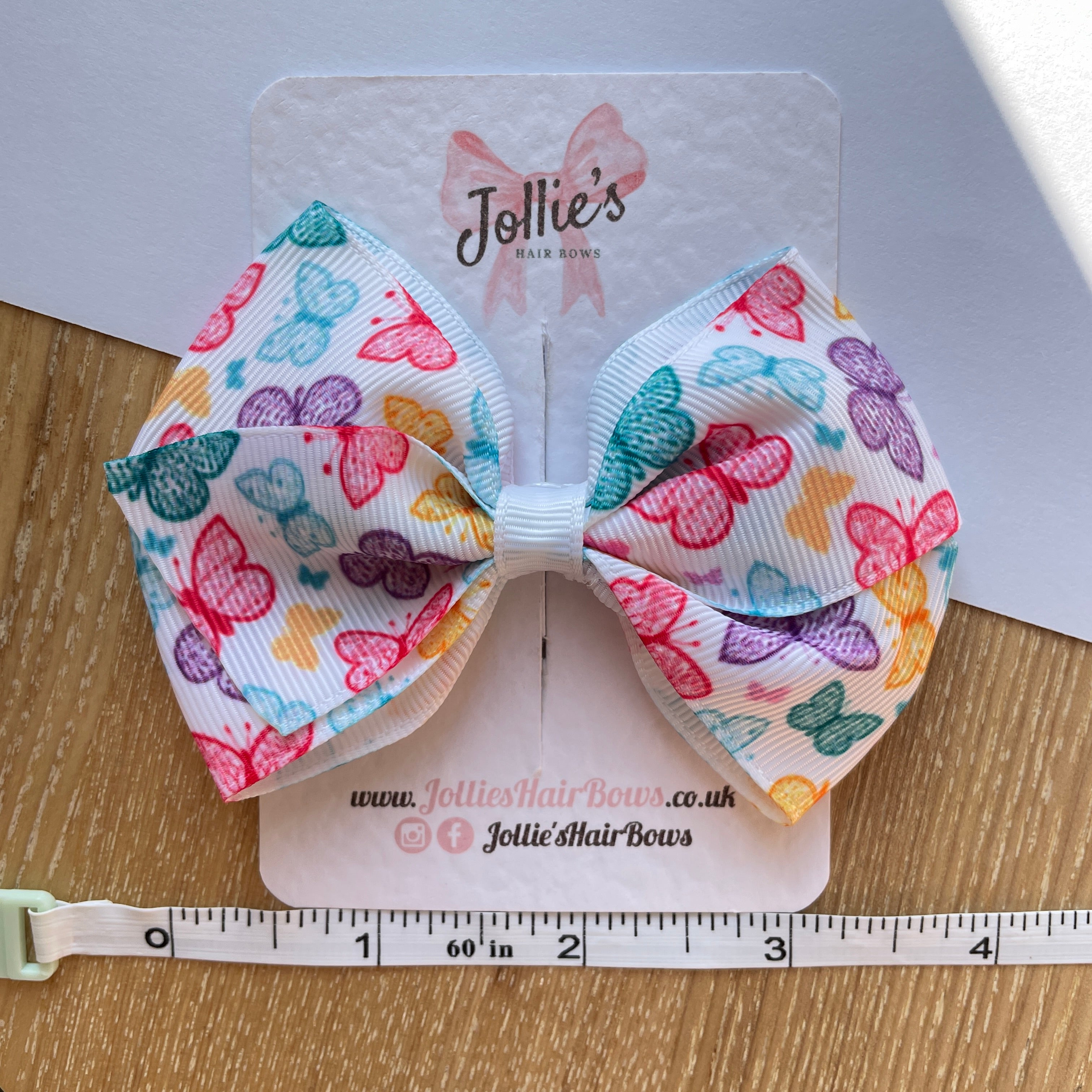 4inch Colorful Butterfly Bow with Clip - White