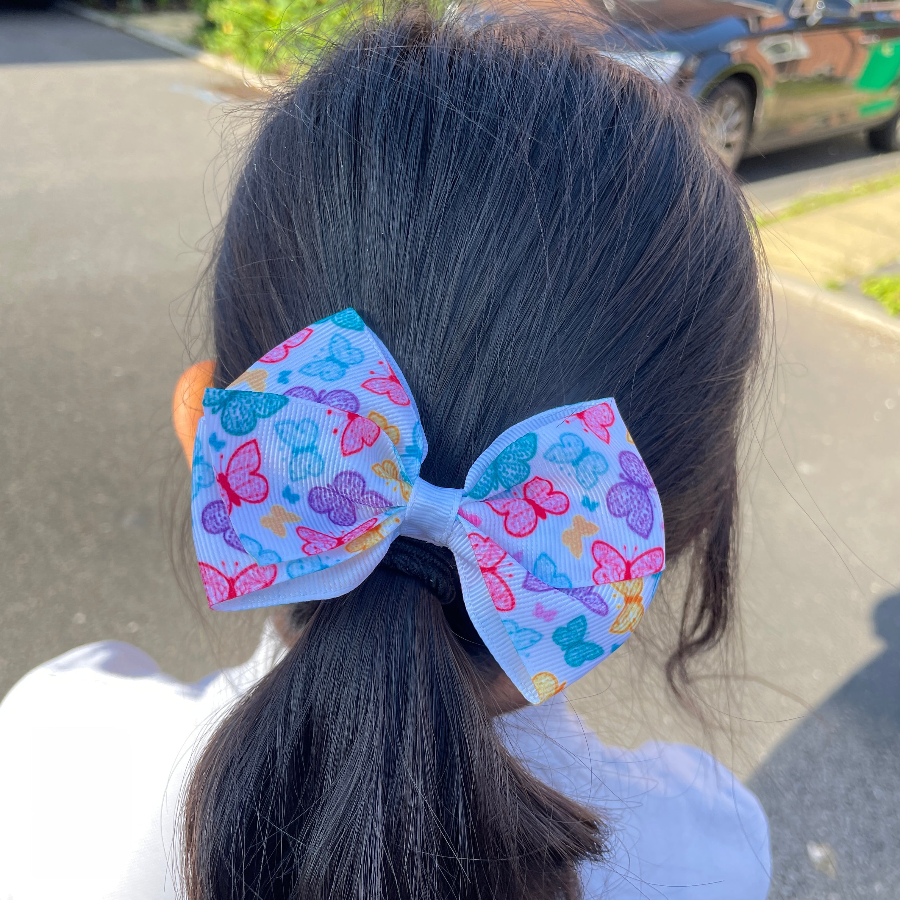 4inch Colorful Butterfly Bow with Clip - White