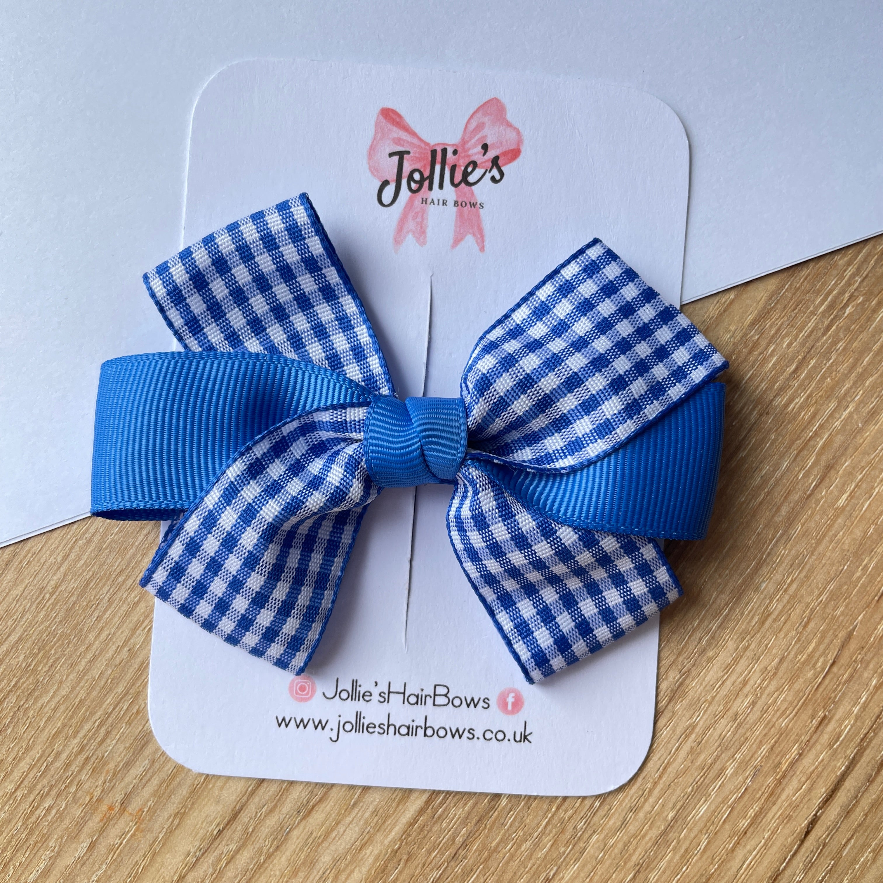 3.5inch Bow with Clip - Royal Blue Gingham