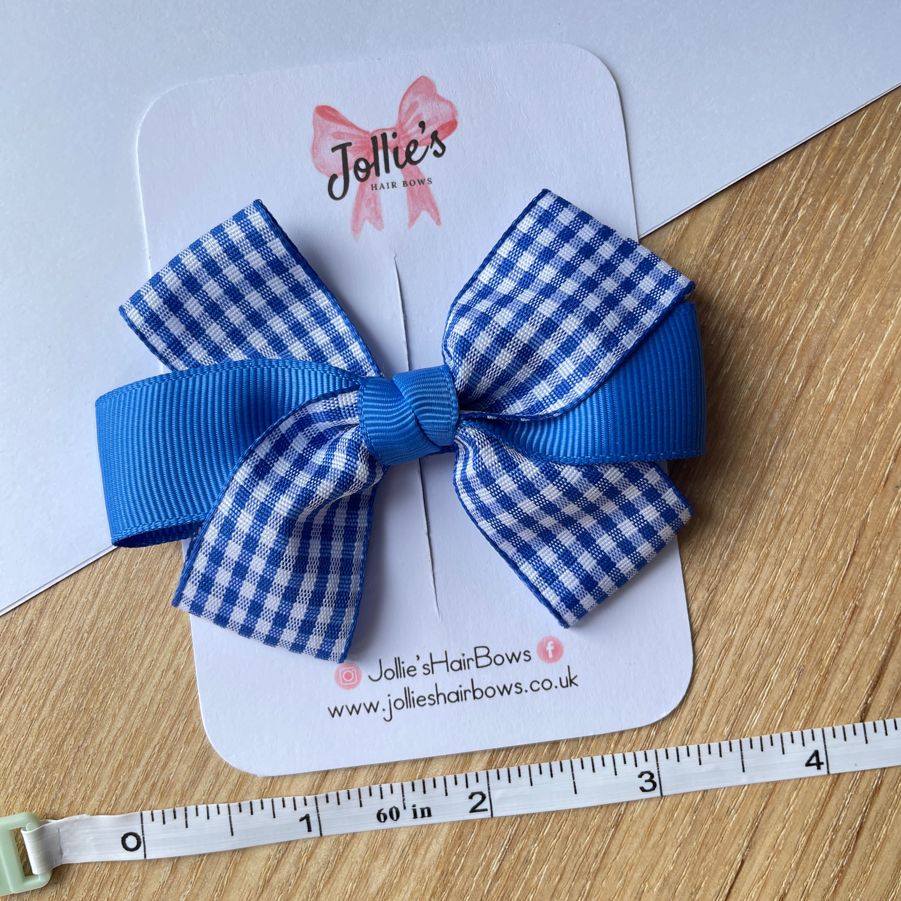 3.5inch Bow with Clip - Royal Blue Gingham