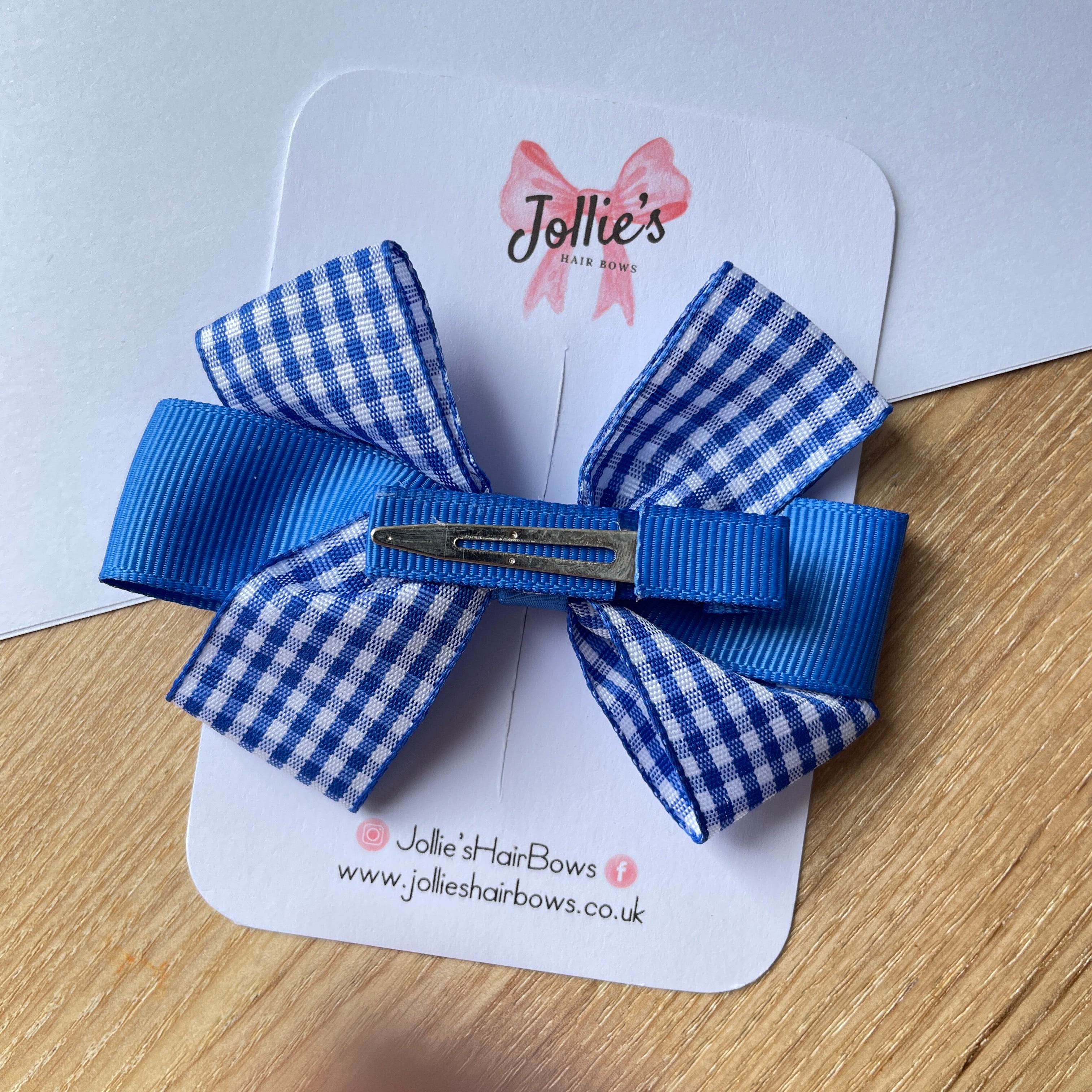 3.5inch Bow with Clip - Royal Blue Gingham