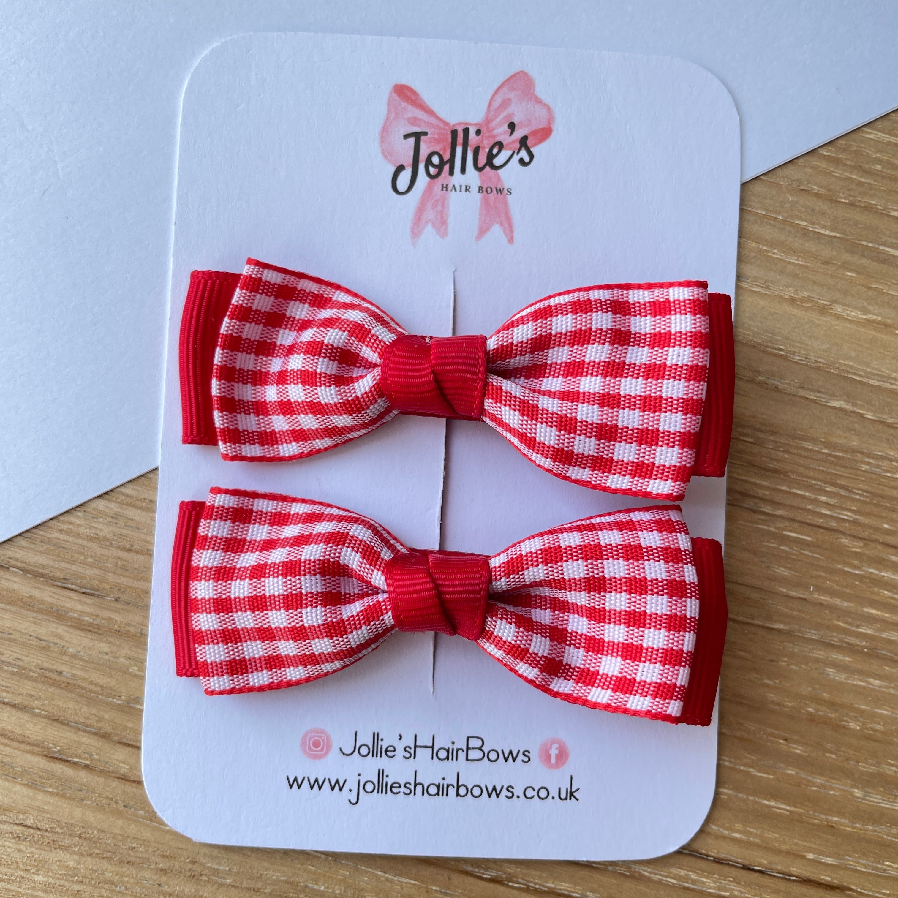 2.5inch Bow with Clip (pair) - Red Gingham