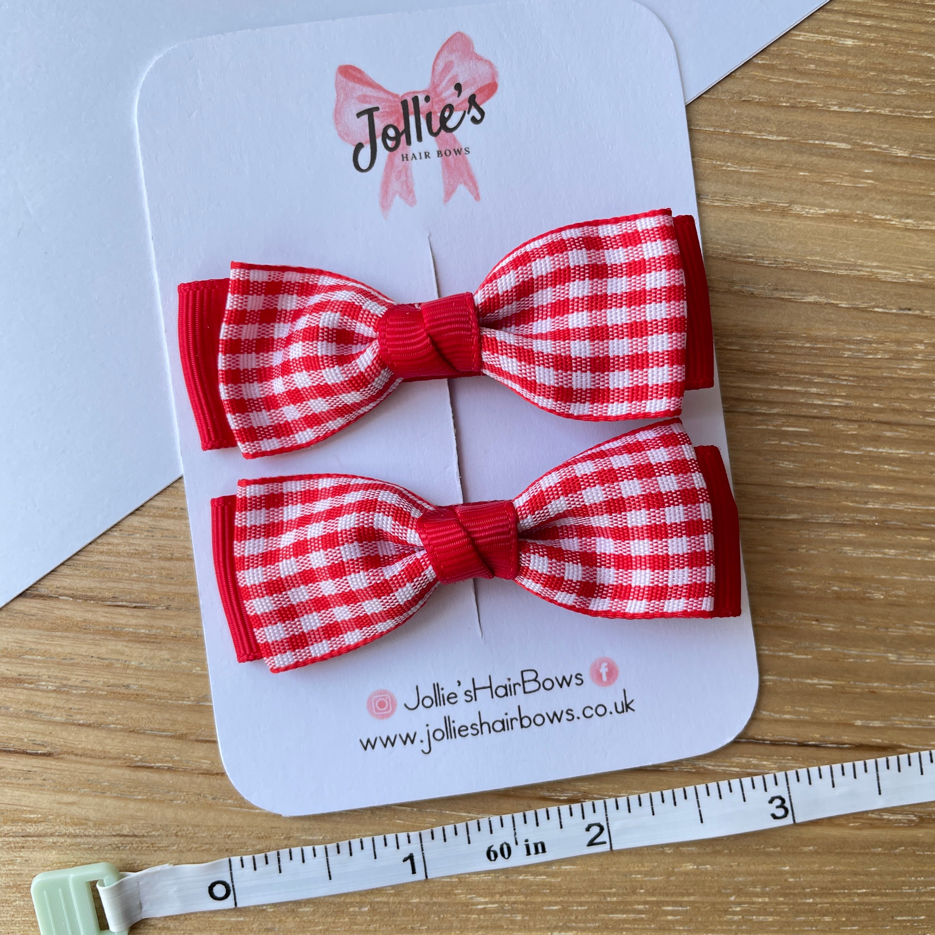 2.5inch Bow with Clip (pair) - Red Gingham