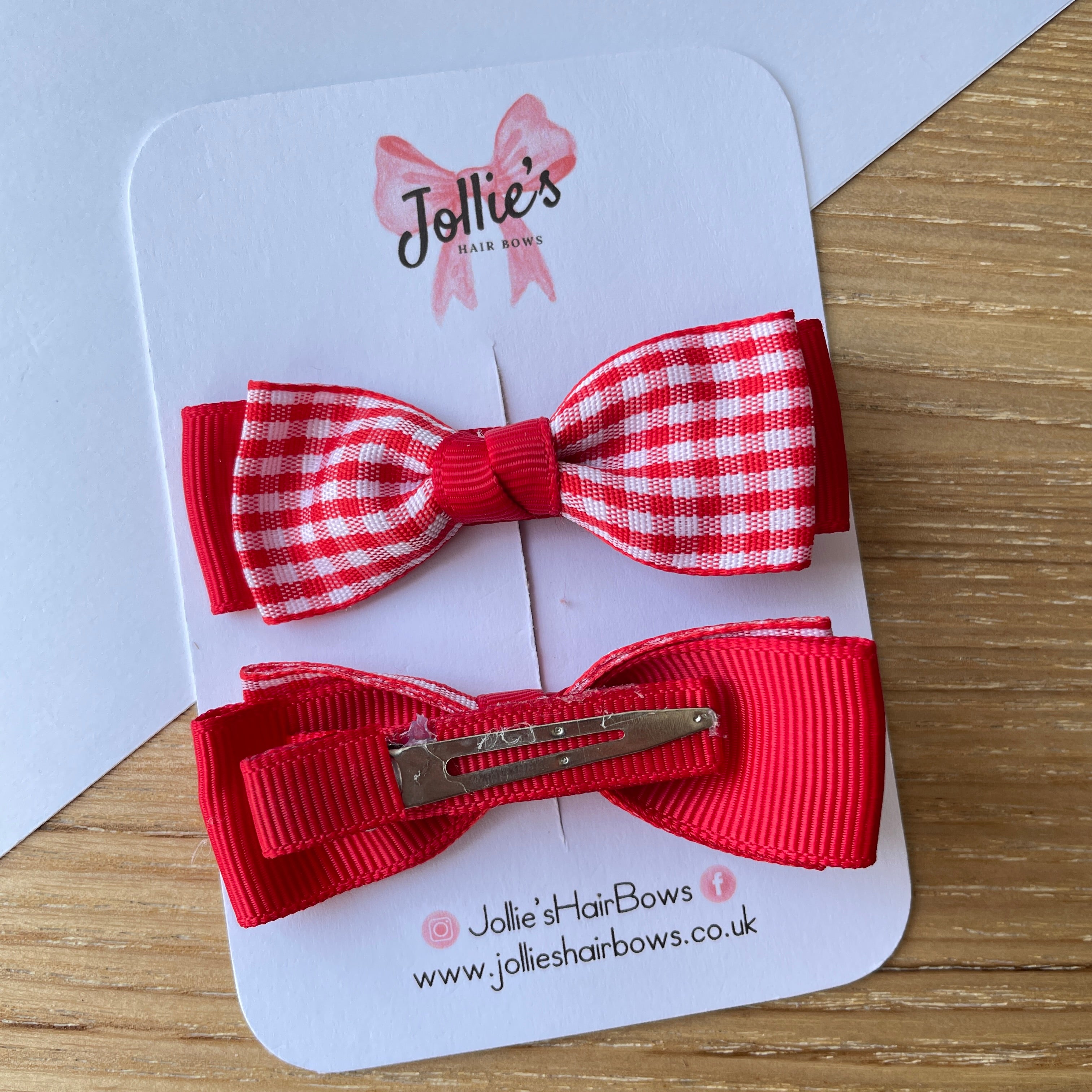 2.5inch Bow with Clip (pair) - Red Gingham