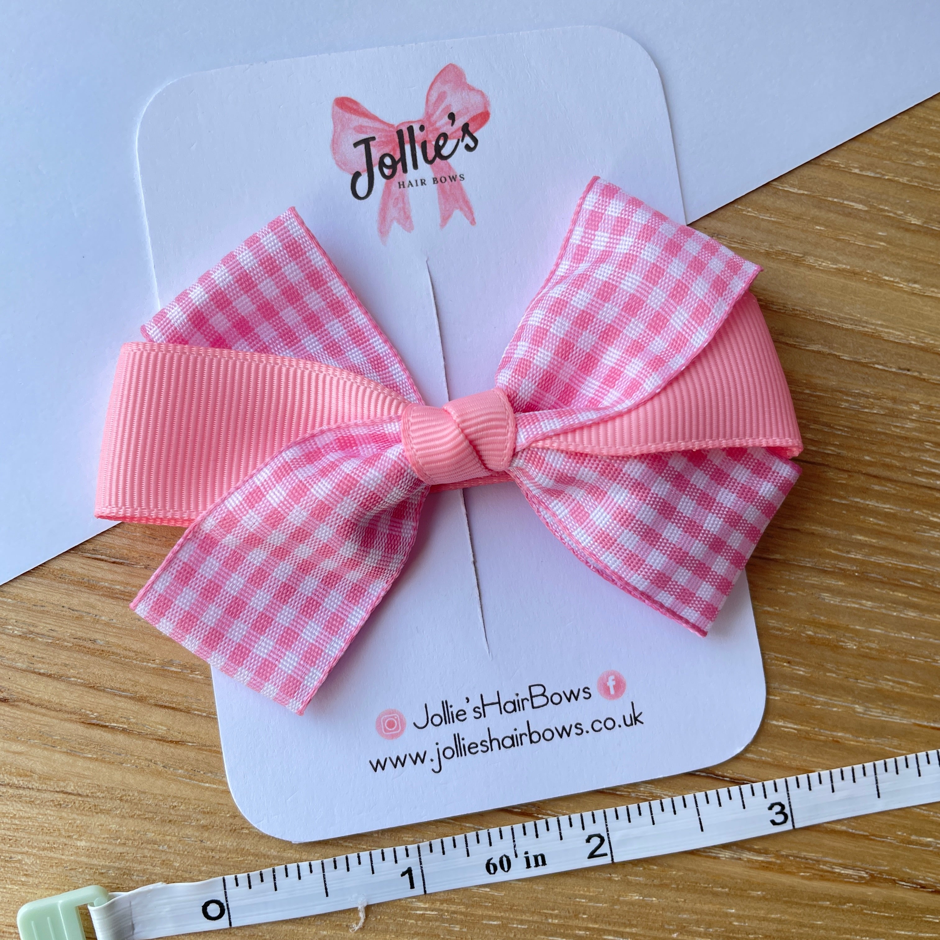 3.5inch Bow with Clip - Pink Gingham