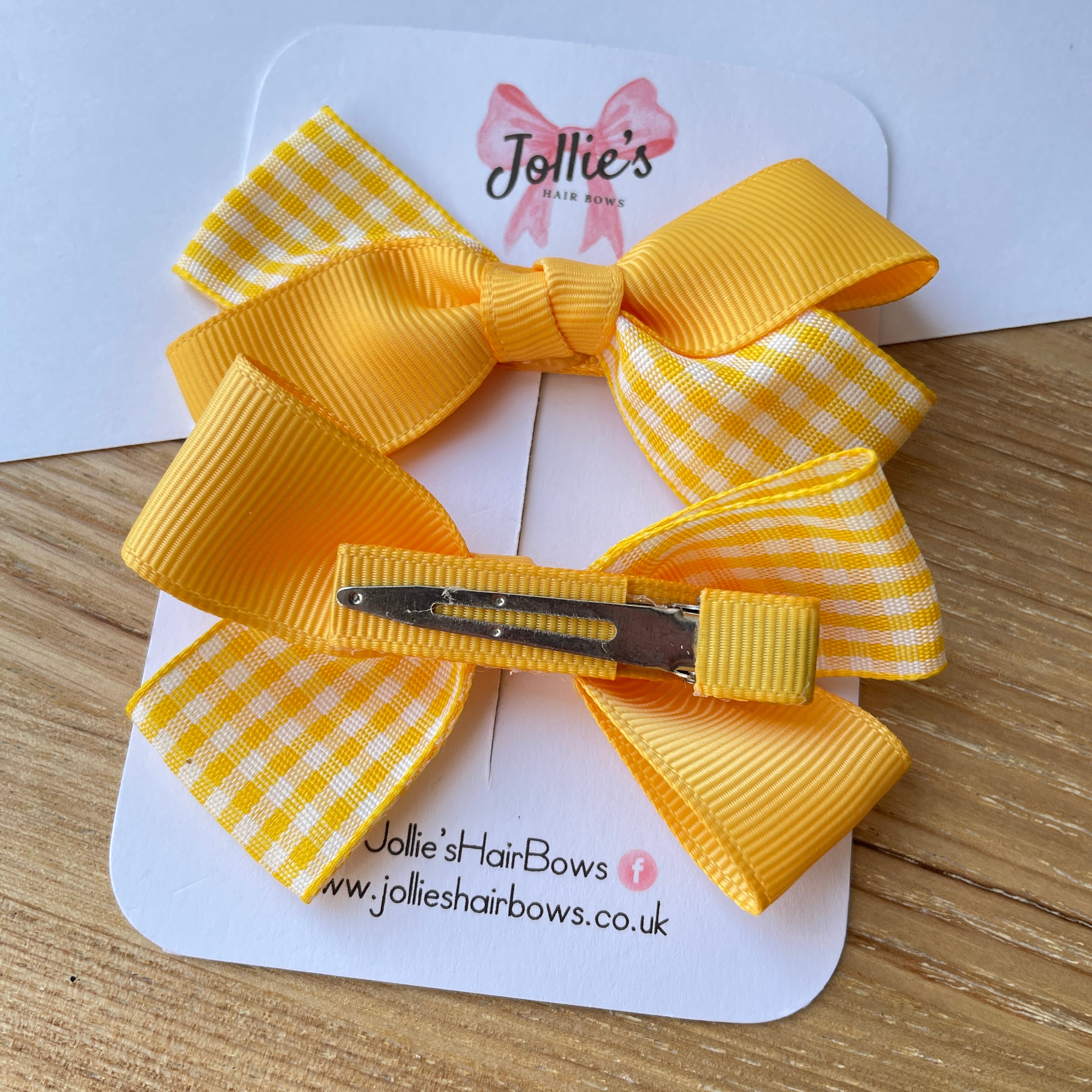 3inch Bow with Clip (pair) - Yellow Gingham